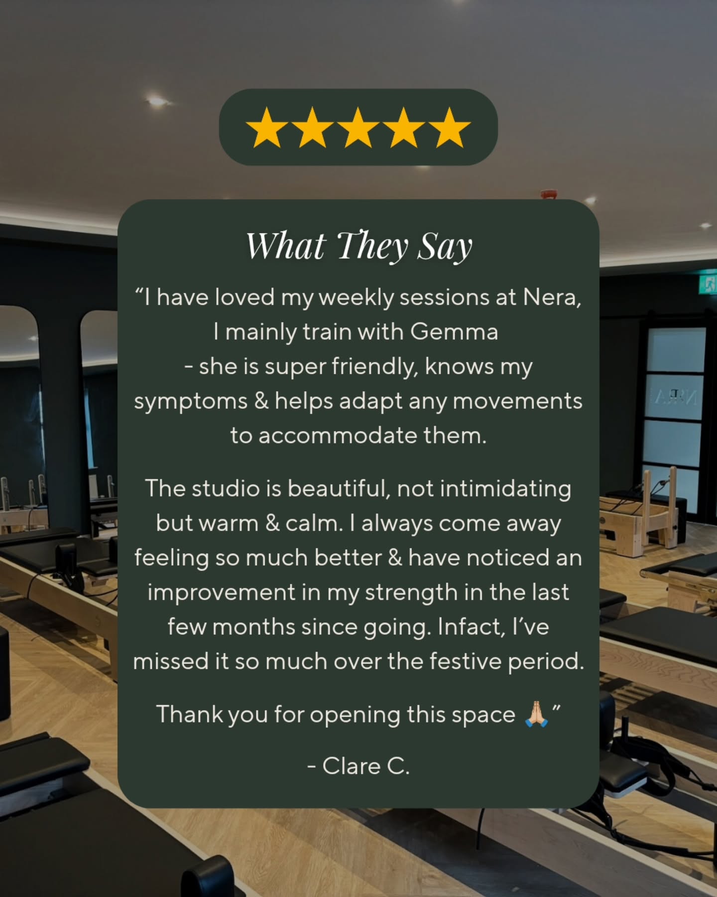 At NERA, every detail is considered so you can move with confidence, care and support from the way the studio feels to the way each class is guided.
Thank you, Clare, for trusting us with your weekly practice and for sharing such a thoughtful reflection 🤍
~
If you’ve experienced NERA, we would love to hear from you. Please consider leaving us a review on Google.