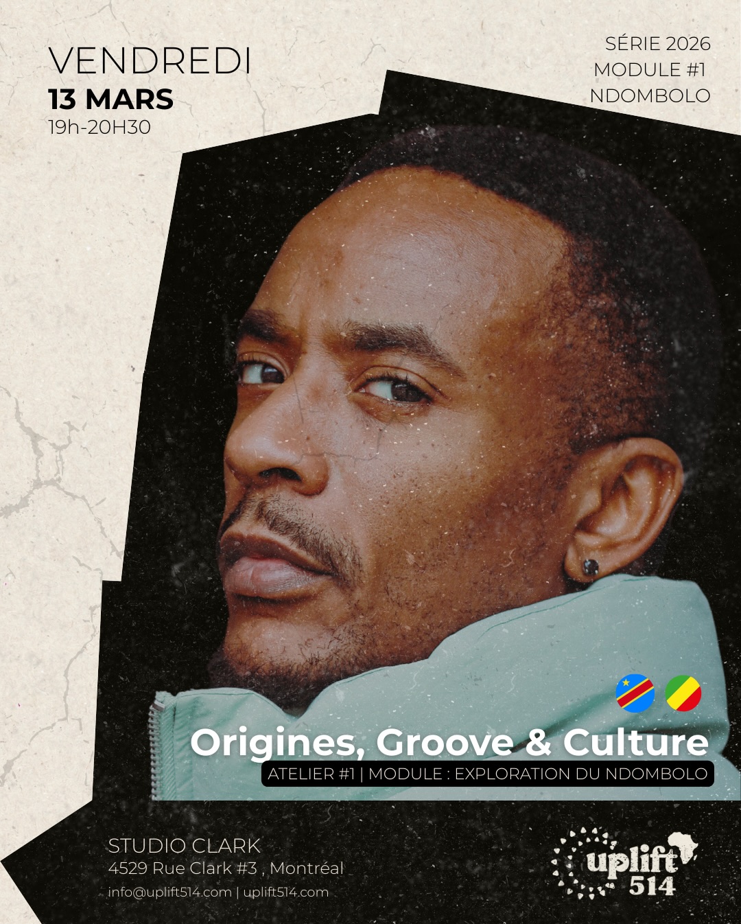 NOUVELLE STRUCTURE. NOUVEAU CYCLE.
En 2026, Uplift514 affirme davantage sa mission :
Culture. Transmission. Heritage.
Nos modules sont pensés comme des espaces d’exploration, d’apprentissage et d’édification, en honorant la diaspora et ses diverses cultures.
MODULE 1 : NDOMBOLO
Origines, Groove & Culture
🗓️ 13 mars — Atelier #1
⏱️ 19h-20h30
📍 @stationclark
Tous niveaux.
Drop-in disponible.
Package 4 ateliers (module complet) sur l’app.
Inscription via Book Now dans la bio
Code : E6QYKQ
#ndombolo #ateliers #montreal #danseafrourbaine