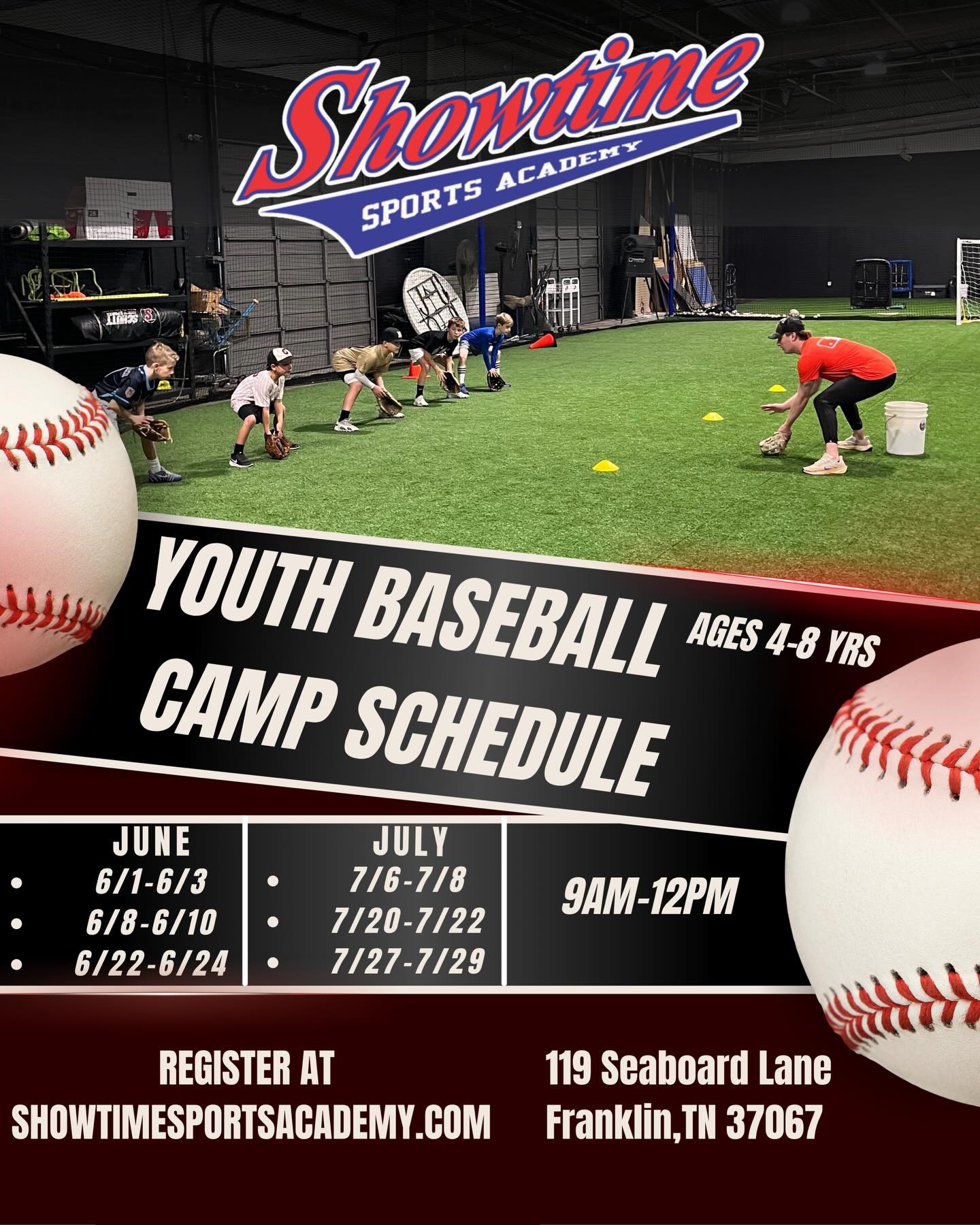 Showtime Summer Camp Lineup #1- Our Youth Baseball Camps are all summer long! Plan your summer training for your young baseball player with 6 available camps throughout June & July!