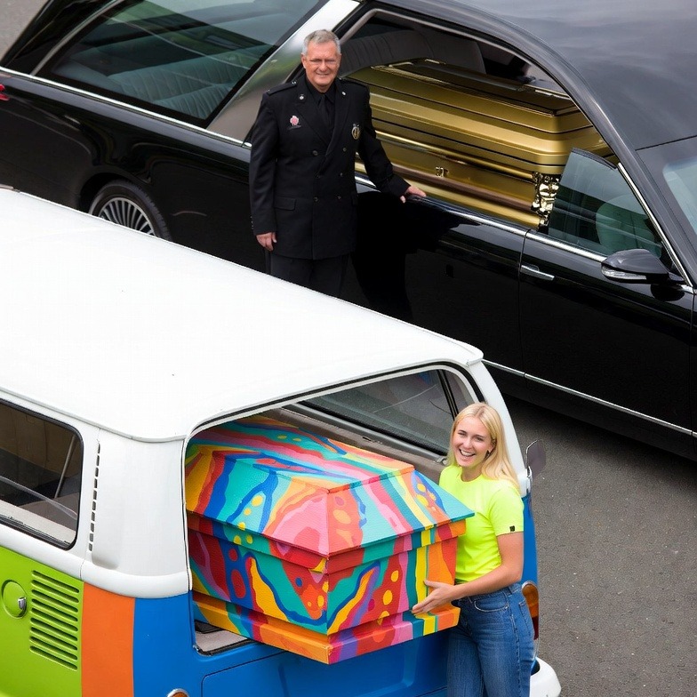It's been fascinating to watch a new generation of funeral arranger come through, adding color and life to funeral services. Each to their own, but I'm pretty sure I know what 90% would choose with these two options.
Yes, this image was AI-generated.
However, Daisybox DIY decorated caskets are real, for real people at real funerals.
#daisyboxcaskets