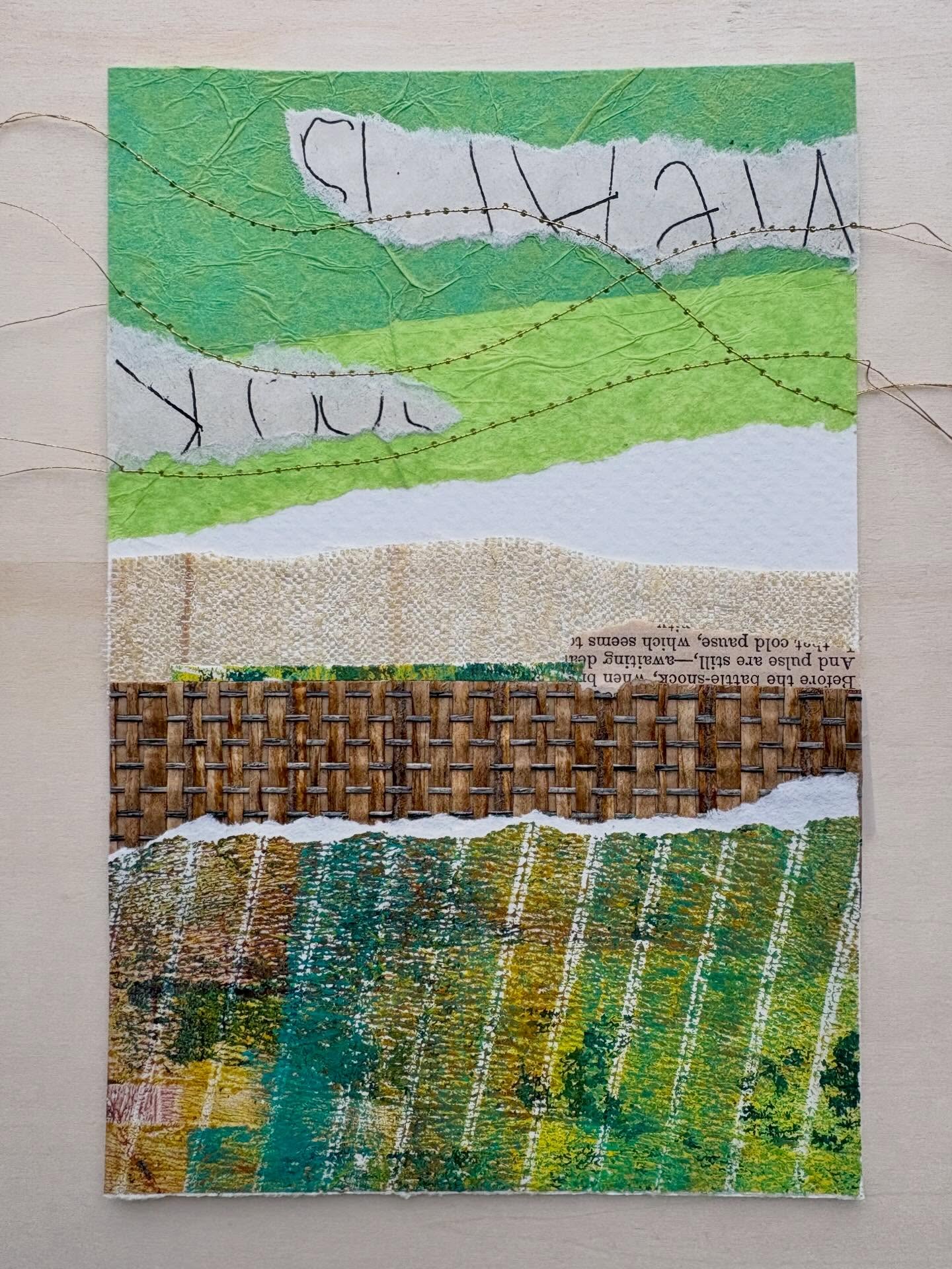 Pigeon Landscape day 19 @februllage 6x4” mixed media collage on paper #abstractlandscape #dailycollage #collageart #collage #jengatz