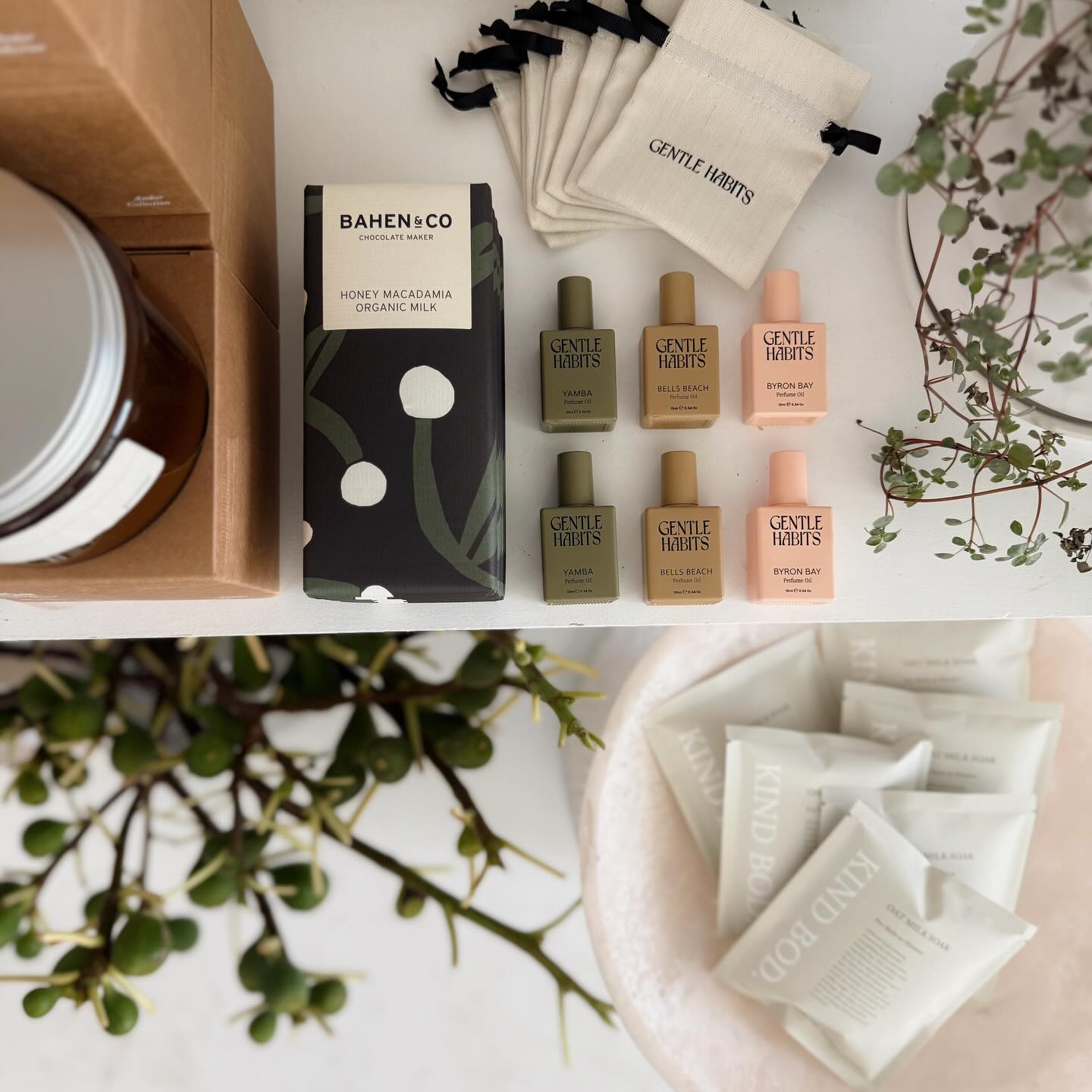New fun and beautiful things from @thisisgentlehabits and @kindbod 💫 Teamed up with our favourite @bahenandco
available on the website now under Add On’s… can confirm both ranges smell incredible! Feeling like we’re working in a day spa.. and not mad about it.