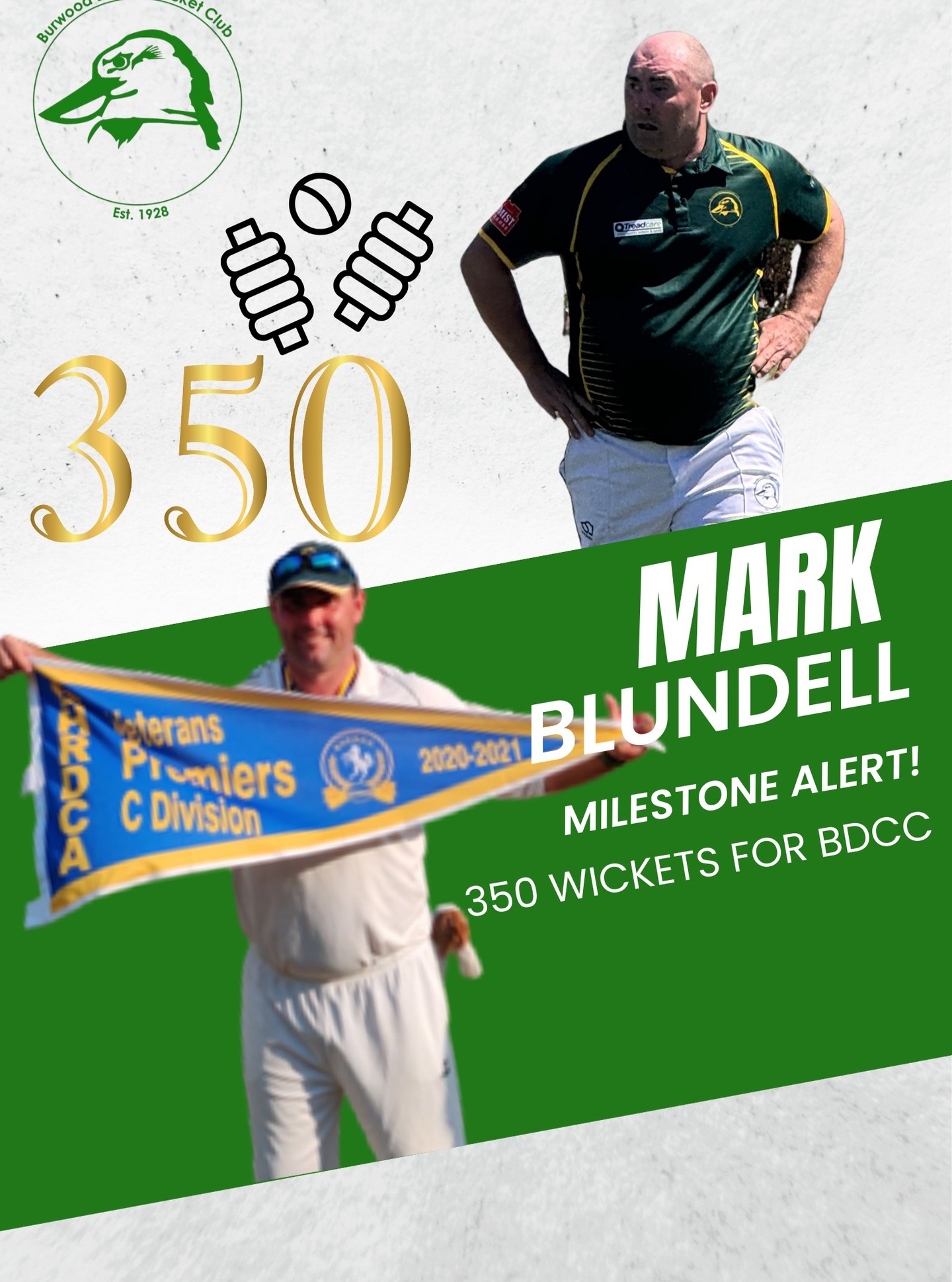 350 WICKETS FOR BLUNNERS! 💚💛
What a phenomenal achievement by our club legend Mark Blundell on reaching 350 wickets for BDCC! 👏🔥
A true quality all-rounder who has given everything to the club for over two decades.
🏏 BDCC Player: 22 Years
🧢 BDCC Captain: 7 Years
🏆 Club President: 4 Years
🎯 350 Wickets & Counting
Blunner isn’t just a wicket-taker - he’s a leader, mentor and role model. From leading the side with pride to guiding and motivating our young players, his impact goes far beyond the numbers.
Through every spell, every season and every challenge, he’s represented Burwood District with passion and loyalty. A genuine club legend in every sense.
Congratulations Blunners - 350 down, a many more to go! 💪💚
#BDCC #ClubLegend #350Wickets #MilestoneMan #BurwoodDistrict #AllRounder