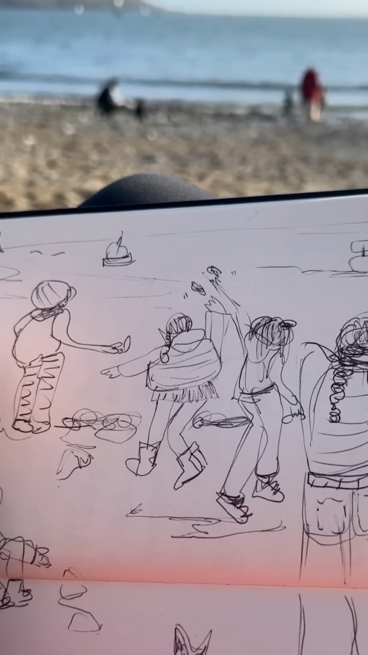 A few days ago I spent the afternoon drawing some strangers.
The goal was to practice being more present when drawing and to draw what I could see, rather than drawing from memory, which I often do (for example, I often sketch something how I know it ‘should’ look, rather the what is actually being presented to me), which means I often miss interesting shapes or movement.
As I scribbled away, I thought how we all fall victim to this in our lives all the time… Focusing on the familiar, not what’s being presented to us in the moment.
The brain likes familiar because it feels safe, but it needs to be challenged, because we’re not always in danger.
Drawing strangers helps me to steer out of that pattern and to focus on what’s in front of me.
If you ever feel stuck, just grab a pen and draw something for 5 minutes, no distractions and see what you come up with.
🤍🩶
#drawing #pleinairpainting #sketchbook #cornwallart #drawingclass