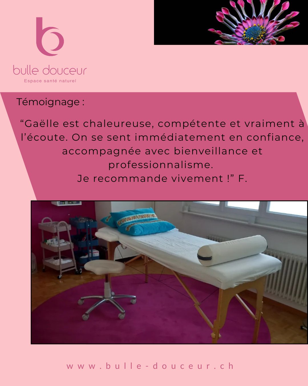 ✨ Bulle Douceur – Naturopathie & Bien-Être
🌿 Soins naturels & personnalisés | santé • énergie • équilibre
🌀 Naturopathie • Homéopathie • Ventouses • Reiki • Chakras
🌟 Soulagement durable • Écoute • Approche holistique
📍 Martigny, VS 🇨🇭
📆 Prends rendez-vous 👇
💻 OneDoc ou www.bulle-douceur.ch
#naturopathie #bienetre #holistique #Martigny #SantéNaturelle #Reiki #Ventouses