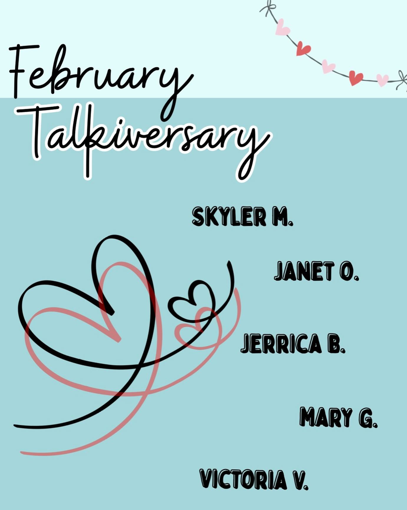 Celebrating our February Talkiversary
We’re so thankful for the passionate and dedicated individuals who make TALK ABA what it is today. Your care and commitment make a difference every single day. Thank you for being part of our team and our mission! ❤️ #ABA #earlyintervention #celebrate #bcba #rbt