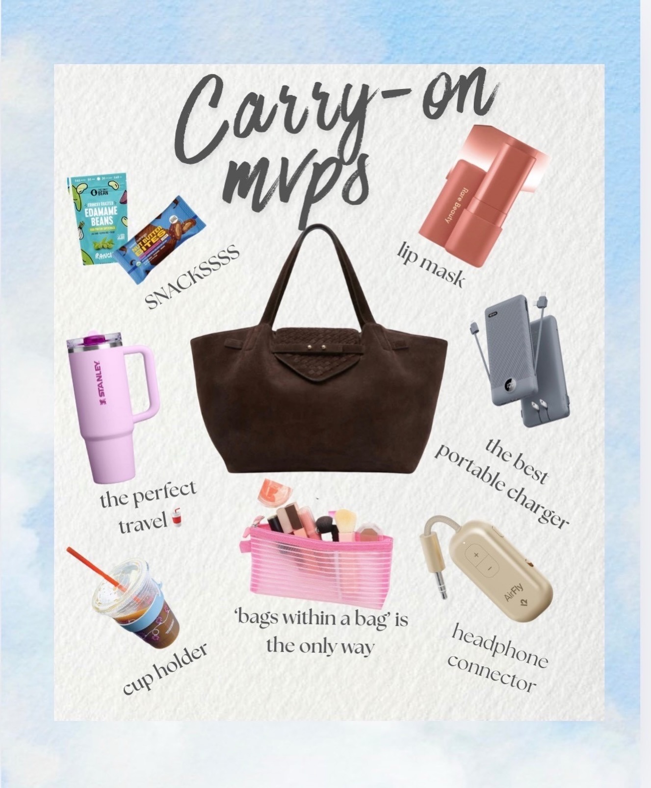 Packing outfits is stressful enough (though you could let me help with that 😉)- you deserve a nice flight after stuffing that suitcase! Sitting on a flight with tangled headphones or chapped lips isn’t the vibe you deserve. Here’s my carryon (a beauty from @Tuckernuck) and the must-haves I bring on every flight.
Comment SHOP below to receive a DM with the link to this post on my LTK ⬇ https://liketk.it/5V2hs #ltktravel #ltkdayinmylife #ltkgrwm