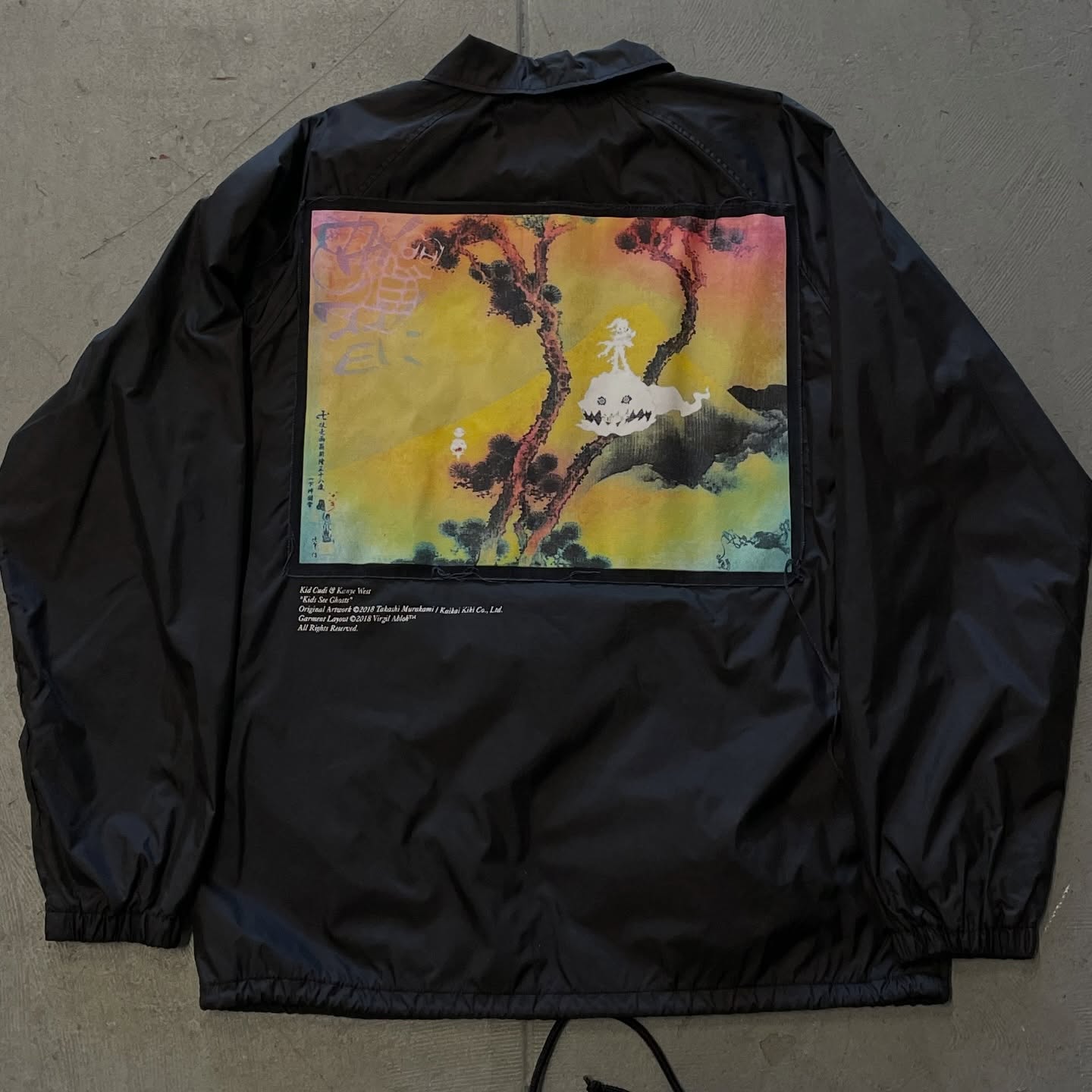 Kid Cudi ® Kanye West
“Kids See Ghosts”
Coaches Jacket
Original Artwork ©2018 Takashi Murakami | Kaikai Kiki Co., Ltd.
Garment Layout ©2018 Virgil Abloh
Size M $225
#kidsseeghosts #kanye #kidcudi #takashimurakami #virgilabloh