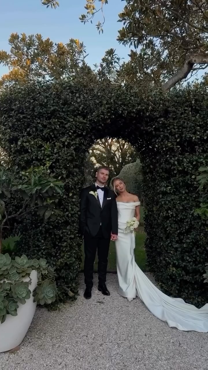 Introducing Hendrix by @moirahughescouture, as seen on the beautiful Maddie ~ sculpted in luxe stretch satin, featuring a an ultra cinching corsets soft off the shoulder draping and a dramatic back for a bride who commands he own cinematic moment.