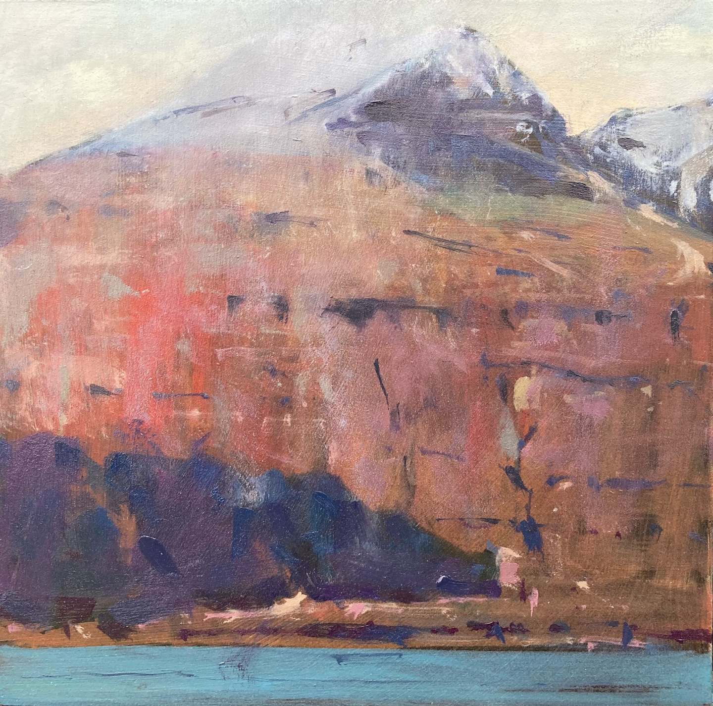 This was this morning’s painting looking from the beach by our holiday cottage towards Ben More. I love painting this mountain. @wildscotphoto was out all day filming otters.