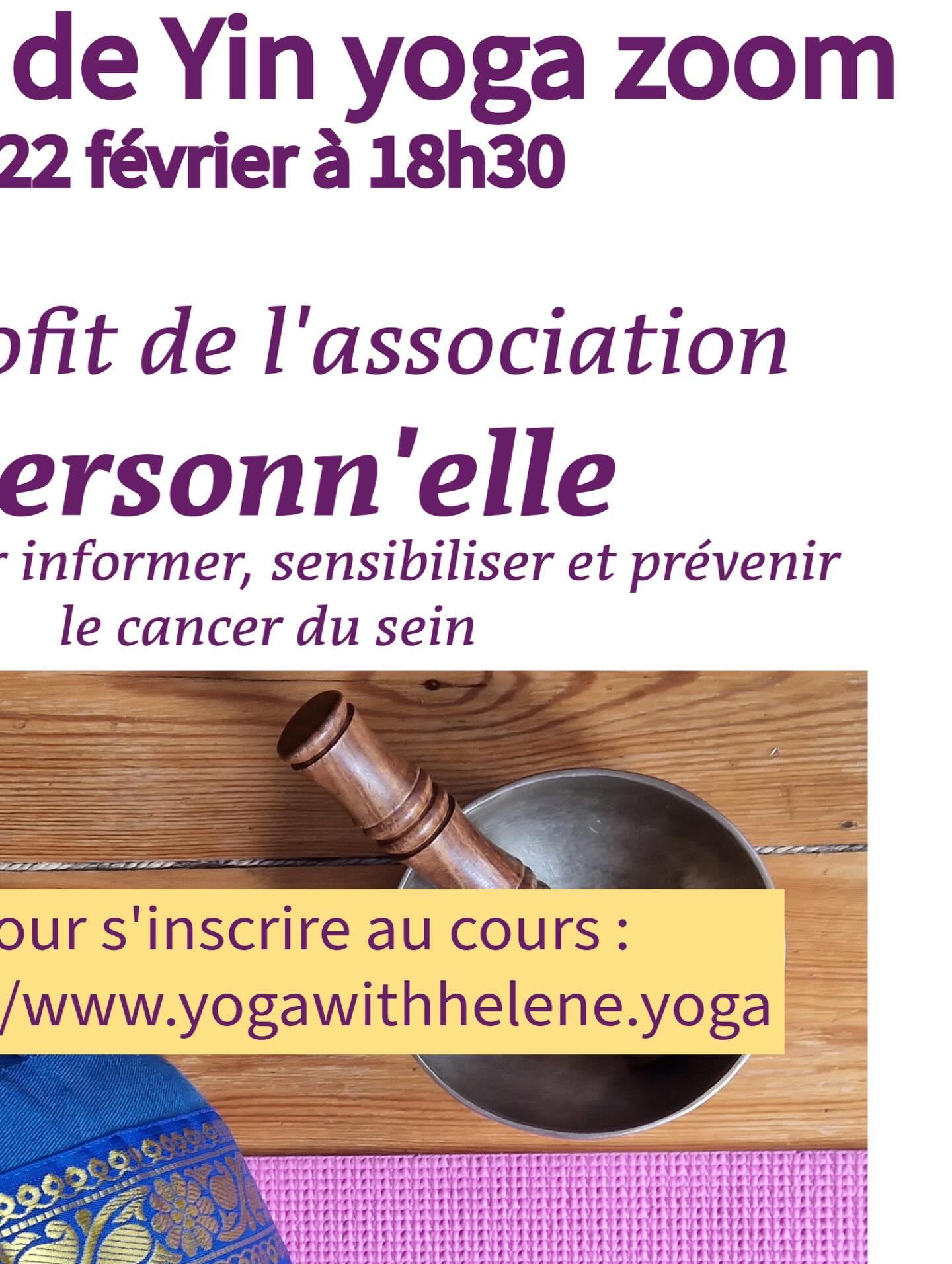 Ce dimanche, à 18h30, heure française, en zoom, en présentiel et en replay!, j’organise un cours de yin yoga ( yoga lent et doux, basé sur des étirements de longue durée et le respect total des sensations du corps), au profit de l’association @personn_elles basée à Libourne qui aide à l’information et au soutien des personnes atteintes de cancer du sein. Ce cours est ouvert à tout le monde, adapté aux débutants.tes et plus avancés.es. Je demande £15 de participation si vous le pouvez. Pour vous inscrire, allez voir mon site ou envoyez moi un message privé et je vous enverrai le lien. Et pour le don, c’est à l’inscription. Merci pour votre générosité. Ensemble on peut aider à ce que le cancer ne soit plus une énorme tache noire dans nos vies. 💜💕 L’enregistrement sera automatique envoyé aux personnes inscrite et durera un mois. Vous aurez donc la possibilité de le faire et le refaire autant de fois que vous le désirez pendant un mois. 🧘🏽♀️#yinyoga #coursdeyogasolidaire #yogaforcharity