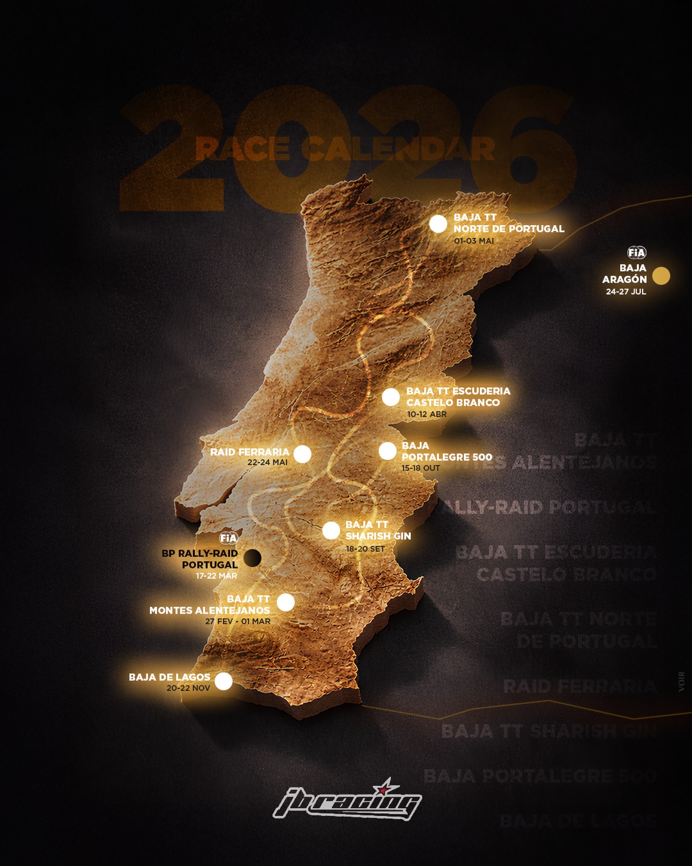 𝗖𝗮𝗹𝗲𝗻𝗱𝗮𝗿 𝗳𝗼𝗿 𝘁𝗵𝗲 𝟮𝟬𝟮𝟲 𝘀𝗲𝗮𝘀𝗼𝗻 𝗶𝘀 𝘀𝗲𝘁
📍 Full Portuguese Cross-Country Championship
📍 Two extra FIA events: bp Ultimate Rally-Raid Portugal (W2RC) & Baja Spain
📲 𝗔𝗹𝗹 𝗿𝗮𝗰𝗲𝘀, 𝗹𝗶𝗻𝗲-𝘂𝗽𝘀, 𝗯𝗲𝗵𝗶𝗻𝗱 𝘁𝗵𝗲 𝘀𝗰𝗲𝗻𝗲𝘀, 𝗮𝗻𝗱 𝗿