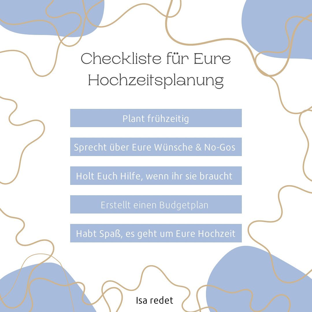 Sagen wir es mal, wie es ist: so eine Hochzeit ist ein Projekt, egal wie groß oder klein Ihr feiert. Es gibt tausend Entscheidungen zu treffen und holy moly, jede Entscheidung ist ein Massenmord an Möglichkeiten. 🤯 Wie soll er denn sein, der Tag der Tage? Aber keine Angst: Ihr braucht kein Projektmanagement-Zertifikat, um Eure Hochzeit zu planen. Es hilft, vom Großen zum Kleinen zu planen und Euch nicht an Kleinigkeiten zu verlieren. Bleibt bei Euch, überlegt gemeinsam, verteilt klare Aufgaben, setzt Euch (Budget-)Grenzen und haltet sie ein. Aber vor allem: Behaltet Euch Euren Humor. Das wird gut, weil Ihr da seid, ok? 🙂 Was hättet ihr gern vor Eurer Hochzeit gewusst, was hättet Ihr anders gemacht? Freue mich auf Eure Kommentare. 💙
.
.
.
#freierednerin #freiezeremonie #hochzeit #checklist #weddingchecklist #weddingtips #hochzeitsinspo #weddinginspo #love #brautstrauß #braut #bräutigam #brautkleid #isaredet #heirateninhessen #heirateninderpfalz #darmstadt #hochzeitrheinmain