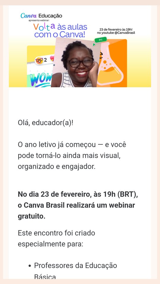 O e-mail mais esperado, para a live mais esperada!!!
Volta às aulas com o Canva!
Segunda, 23/02 às 19h - Vou deixar o link nos stories!
Você vem? ♥️🎉