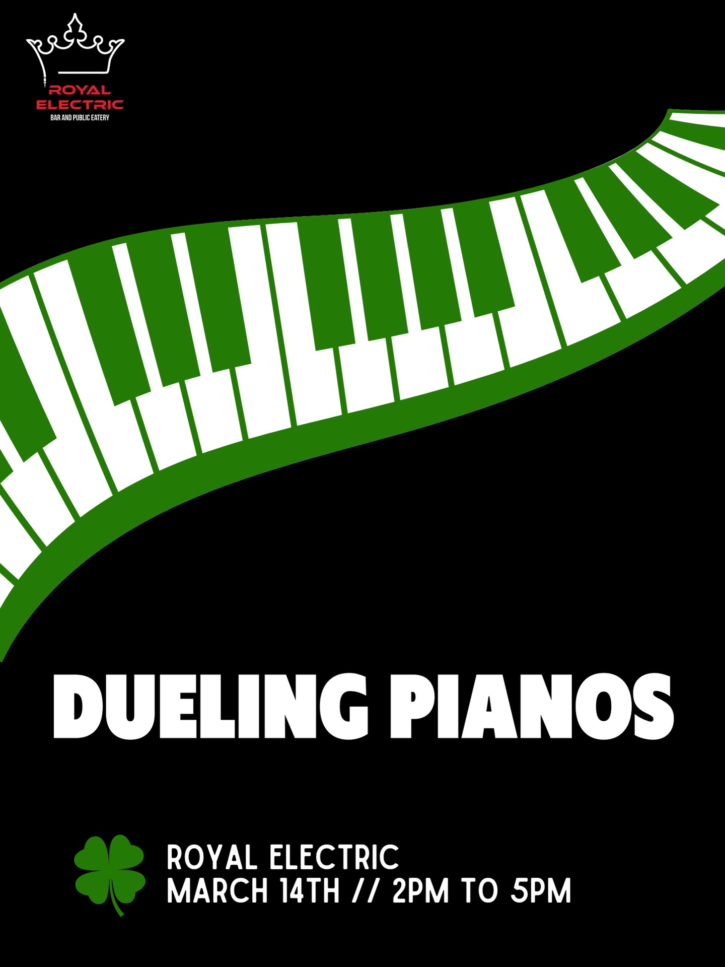 Duelling Pianos are BACK at Royal Electric 🎹🍀
Mark your calendars for March 14th | 2–5PM
Who’s grabbing a pint? 🎶 #royalelectric #downtownguelph #duelingpianos #stpatricksguelph