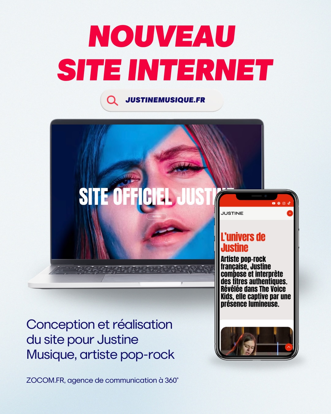 @zocom.fr remercie @justinemusiccc pour sa confiance dans la conception, la réalisation et le développement de son site internet ✨
Nous avons imaginé et développé un site vitrine clé en main, pensé pour refléter son univers artistique, valoriser sa musique et offrir à son public une expérience digitale immersive et moderne 🎧
Découvrez son univers :
www.justinemusique.fr
Vous êtes artiste, entrepreneur ou porteur de projet ?
Donnez vie à votre présence digitale avec des solutions créatives et sur mesure 🚀
#zocom #justinemusique #siteinternet #artiste #musiquefrançaise