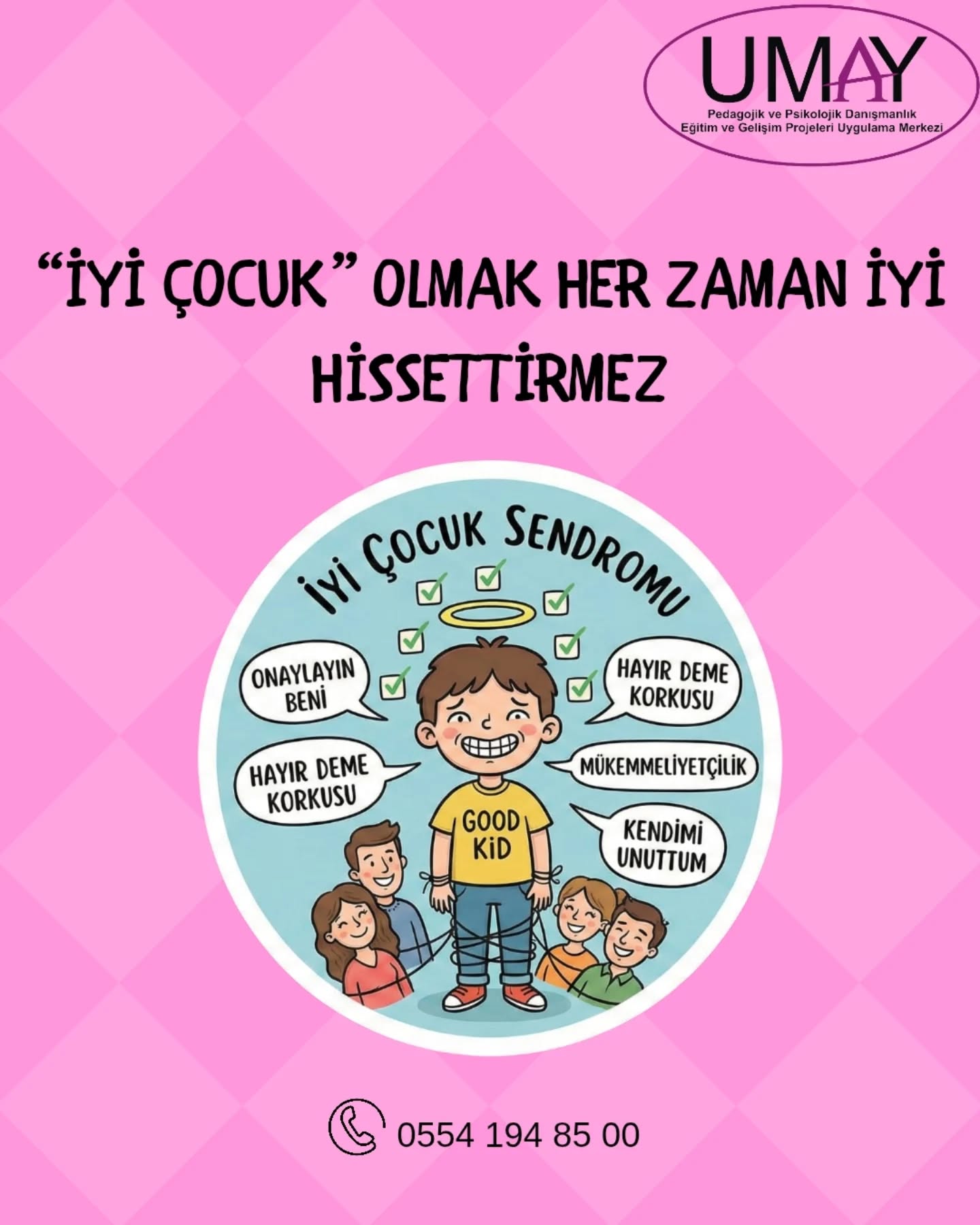 “İyi çocuk” olmak gerçekten iyi olmak mı, yoksa sürekli kendinden vazgeçmek mi?
İyi çocuk sendromu;
🔸 Hayır diyememek
🔸 Sürekli onay aramak
🔸 Herkesi mutlu etmeye çalışmak
🔸 Çatışmadan kaçmak
🔸 Kendi ihtiyaçlarını bastırmak
Bir yerden sonra kişi şunu fark eder:
Herkes mutlu… ama ben değilim.
Çocukken sevgiyi kaybetmemek için geliştirdiğimiz bu uyumlu rol, yetişkinlikte sınır koyamayan, suçluluk hisseden ve tükenen bir yetişkine dönüşebilir.
Unutma, iyi olmak ile kendinden vazgeçmek aynı şey değil.
Sevilmek için kusursuz olmak zorunda değilsin.
Değer görmek için herkesi memnun etmek zorunda değilsin.
Bazen en sağlıklı adım, “hayır” diyebilmektir.
Bazen en büyük iyilik, kendine gösterdiğin şefkattir.
Kendini seçmek bencillik değil, psikolojik olgunluktur.