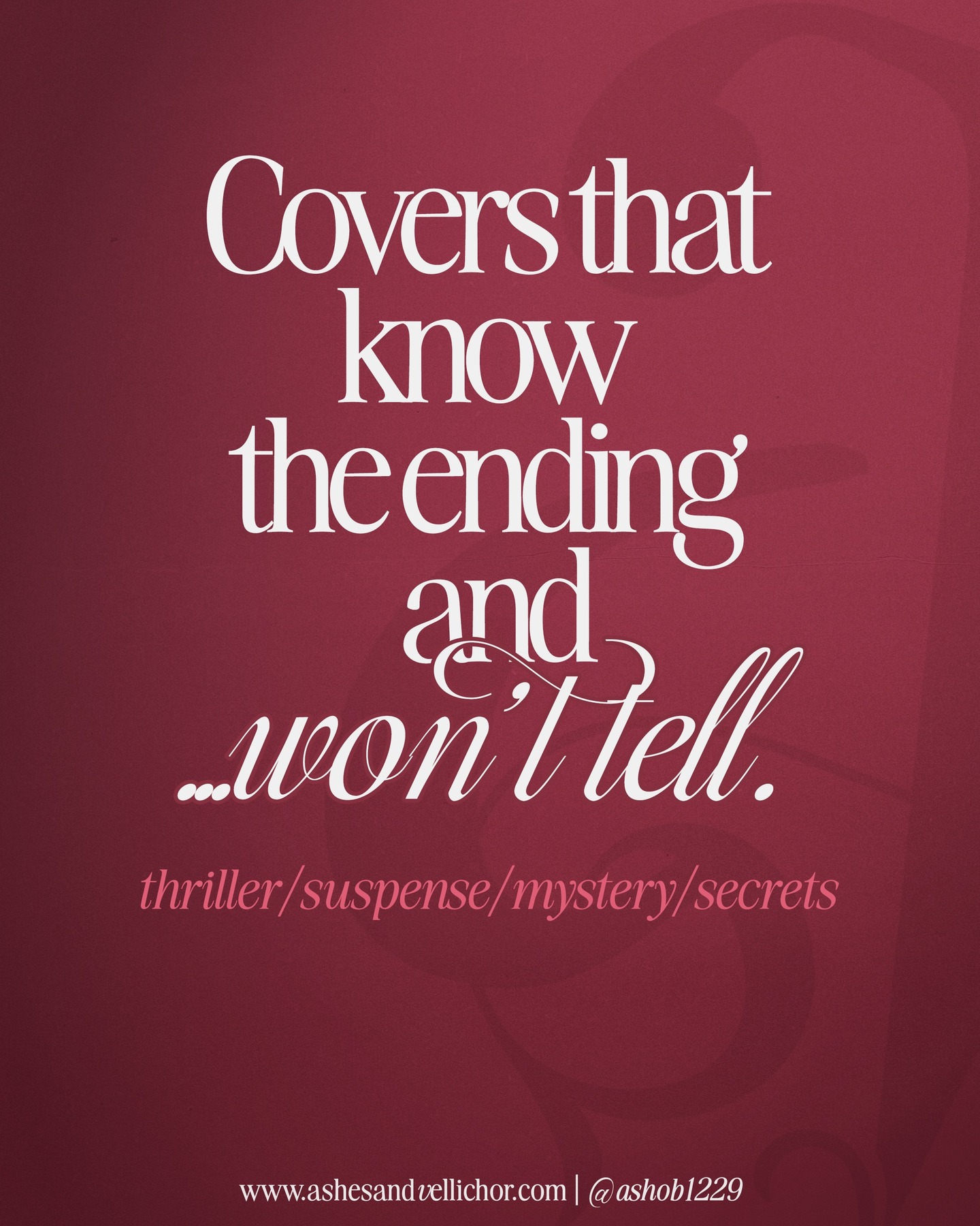 Me- "I’m going to make a concerted effort to post more on socials this year."
Also Me- "I literally have no time to make graphics and I have four different post series started but incomplete and … oh wow it’s been a week already."
Me …Again…- "I really need to make time for creating my own content."
Rinse. Repeat
Book Covers that have so many secrets, know all the endings, and have the best blackmail.
#Ashesandvellichor #ashesandvellichordesigns #romanceauthors #bookcoverdesigns #freelancedesigner