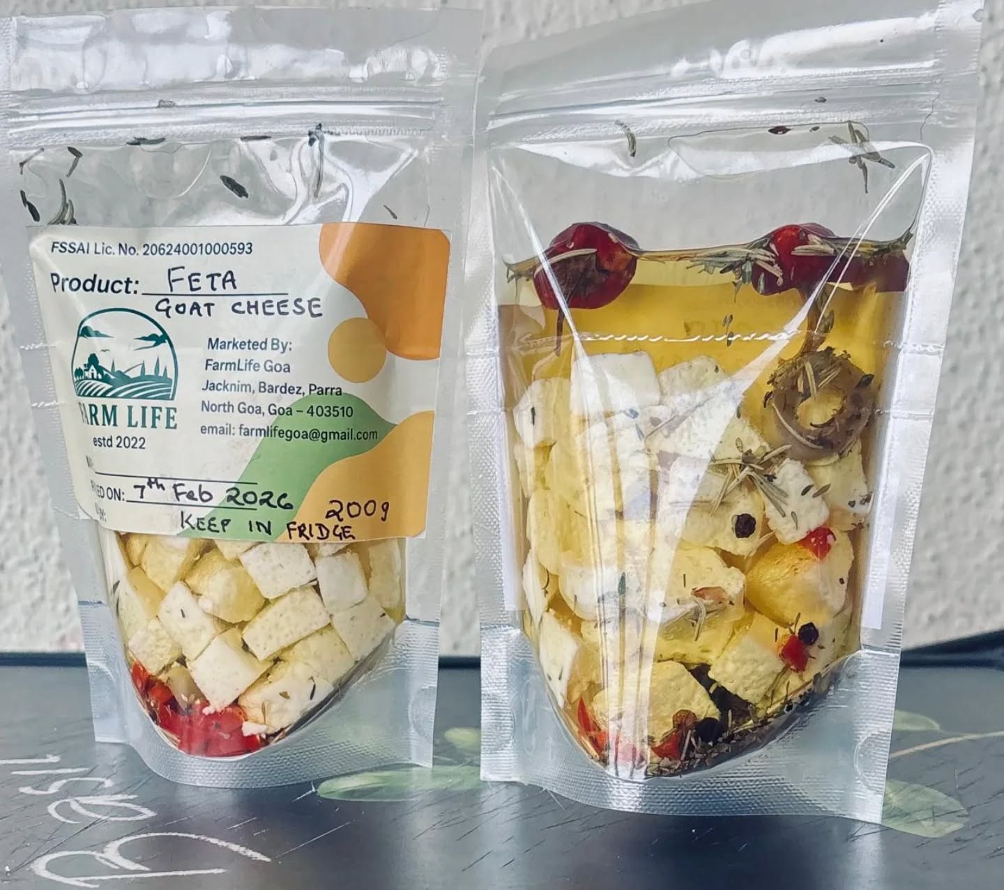 Limited batches of goat milk feta cheese at FarmLife 🌿 Preserved in herbs and olive oil — ideal for salads and mezze.