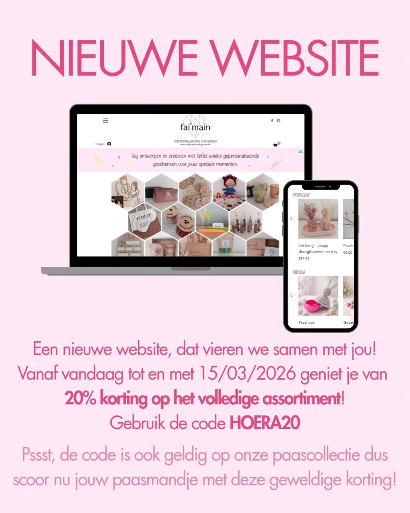✨ We’re back! ✨
Het was hier eventjes wat stiller… maar geloof ons: achter de schermen hebben we niét stilgezeten 👀
We hebben hard gewerkt aan een gloednieuwe website én nieuwe producten waar we supertrots op zijn!
🎉 Om dat te vieren krijg jij 20% korting
Gebruik de code HOERA20
🐣 Kleine hint… de korting geldt óók op de paascollectie
Neem snel een kijkje via de link in bio 💻💖
#nieuwewebshop #korting #gepersonaliseerdegeschenken