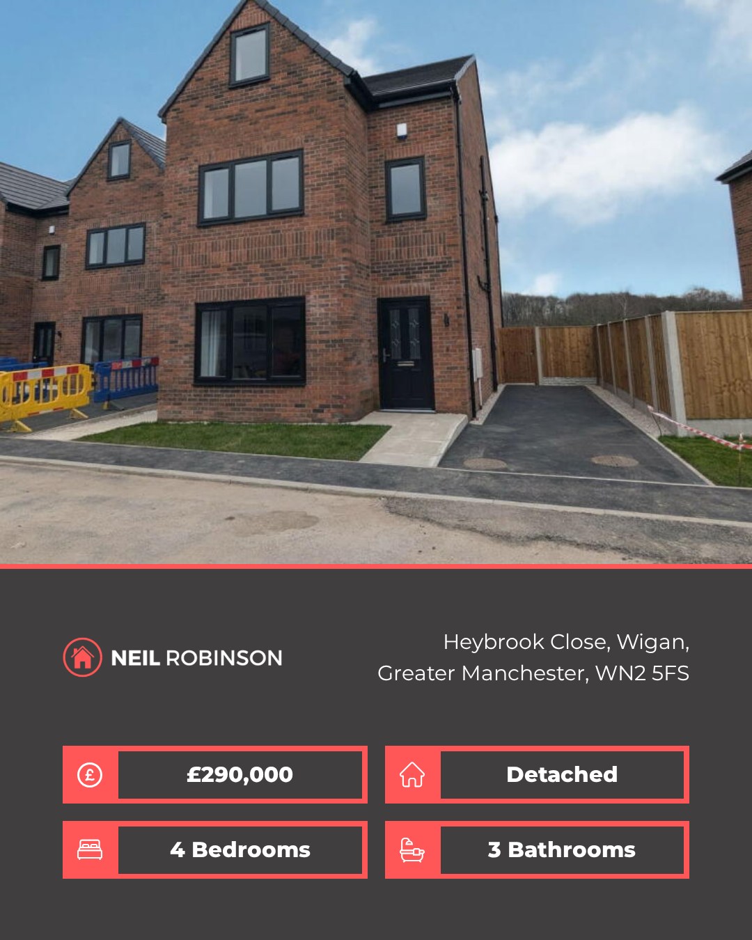 ✨ Featured Property For Sale ✨
📍 Heybrook Close, Wigan, Greater Manchester, WN2 5FS
🏠 4 Bedroom, Detached. From £290,000
Stunning three storey, four bedroom detached property for sale in the popular residential estate of Heybrook Close, situated in Abram, Wigan.
◾ Impressive New Build
◾ Detached Property
◾ Four Double Bedrooms
◾ Modern Fitted Kitchen/Dining Room
◾ Modern Family Bathroom
◾ Downstairs WC
◾ Walk-In Wardrobe
◾ Large Lounge
◾ Enclosed Rear Garden
◾ Two Car Driveway
For more information please visit our website or contact us via:
📍 | Orrell Office
📞 | 01695 355120
🌎 | www.neilrobinson.co.uk
🖥 | https://rightmove.co.uk/properties/163876706#/?channel=RES_BUY
