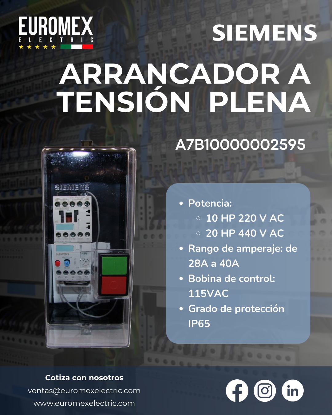 Los arrancadores a tensión plena de Siemens están diseñados para arrancar motores de inducción aplicando el voltaje total de la red de forma instantánea. Son soluciones compactas que integran protección contra sobrecargas y cortocircuitos, ideales para aplicaciones donde la carga soporta el par de arranque inicial.
Cotiza tus arrancadores con nosotros.
www.euromexelectric.com
#Siemens #arranquedemotores #protecciondecircuitos