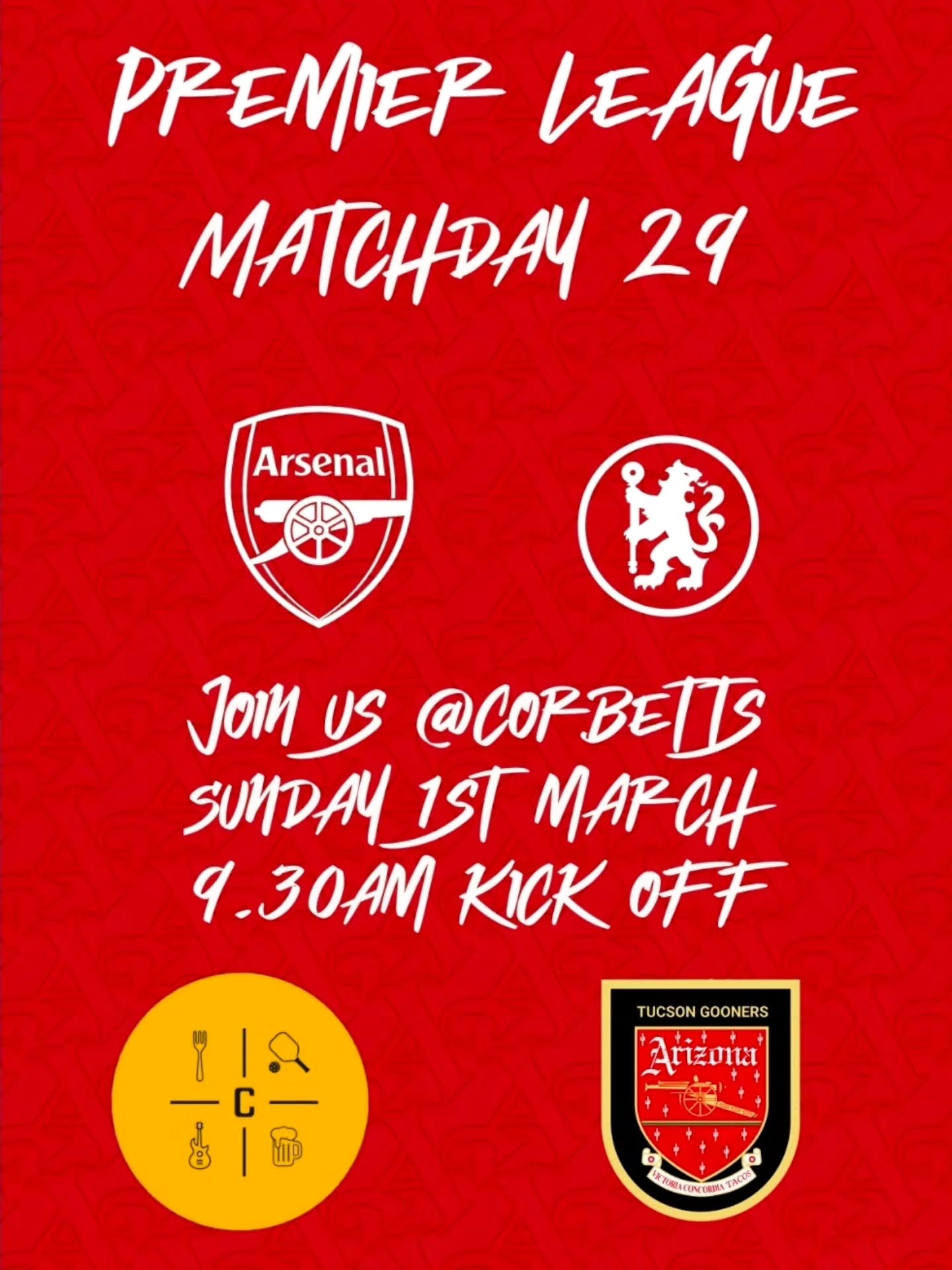 Join us @corbettstucson sunday 1st of march 9.30am kick off!
#arsenalfc
#arizonagooners
