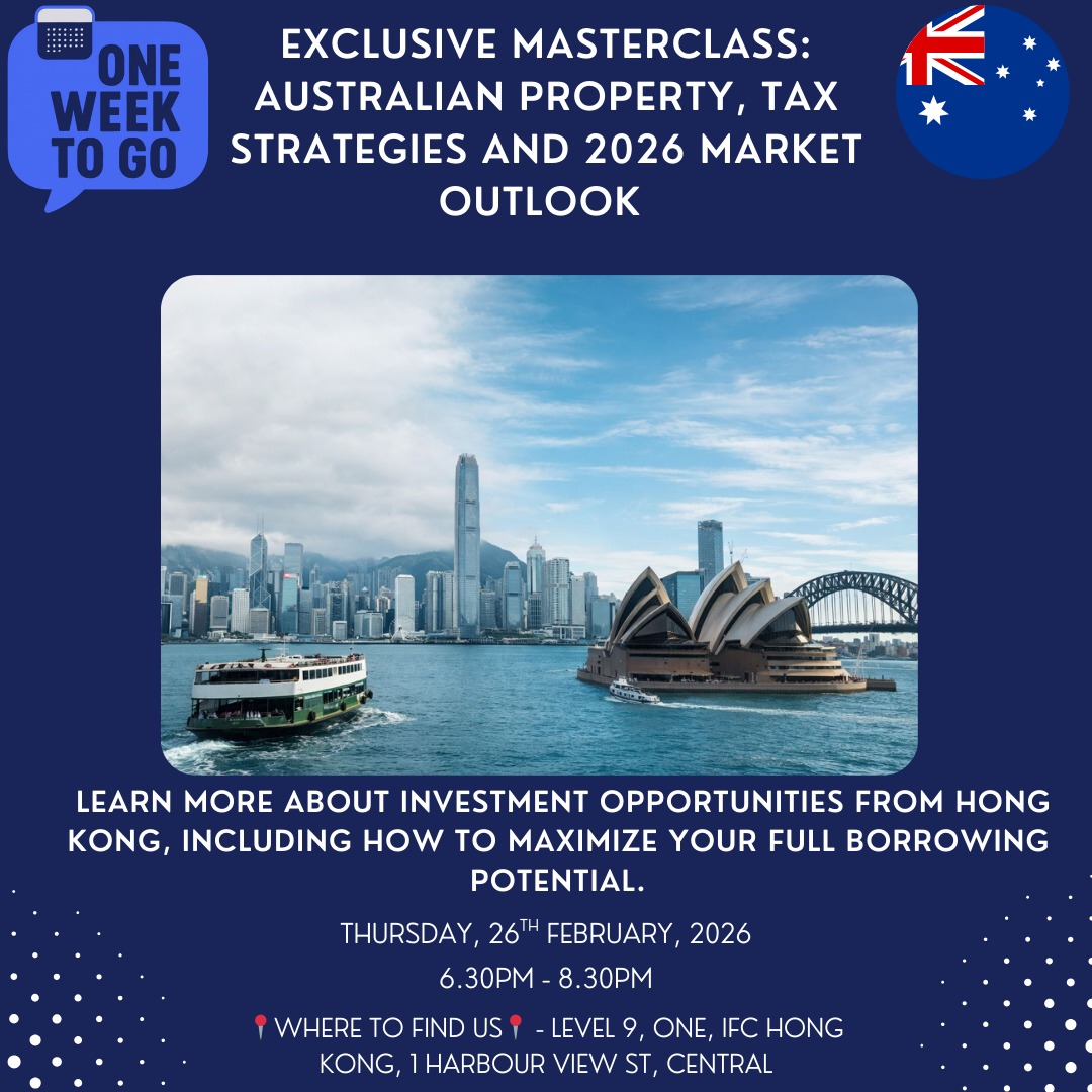 Less than a week until our Australian Property Event....
Time is running out to secure your place at what promises to be an insightful evening exploring opportunities down under.
We'll be covering:
Investment hotspots across Australia
Rental yield expectations
Financing options for expats
Tax considerations for overseas buyers
Property management solutions
The format is relaxed and informative.
Nibbles and drinks from 6.30 pm
Presentation kicks off at 6.45 pm
We're on the 9th Floor at IFC. Your name will be registered at reception - just bring your HKID to sign in at the concierge before heading up.
Any questions? Drop me a message.
Looking forward to seeing you there next week.
Have a great weekend.