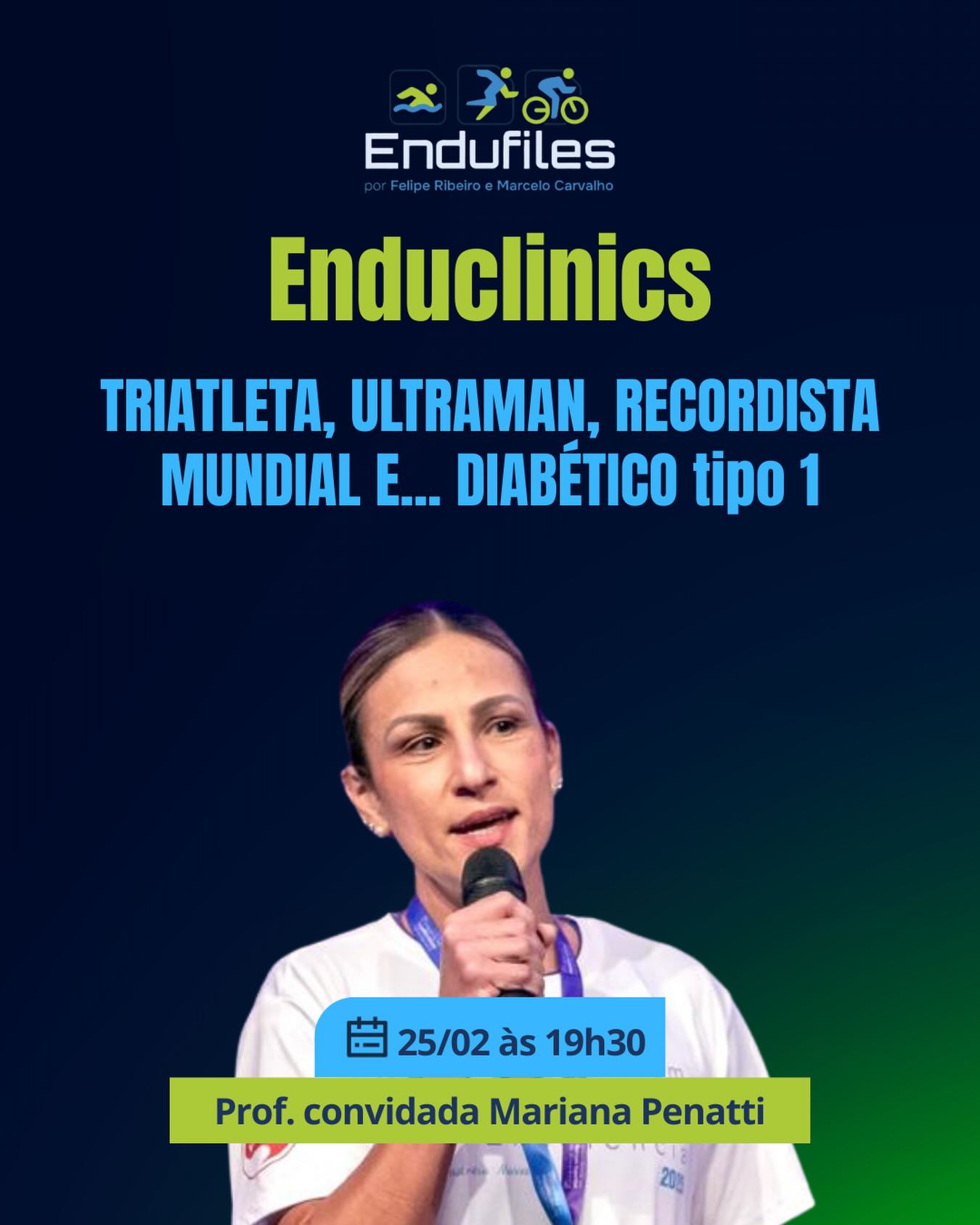 Como realizar o atendimento nutricional de um paciente triatleta, ultraman, recordista mundial e diabético tipo 1?
Além dos Journal Clubs e Palestras Temáticas, agora teremos no Endufiles também, periodicamente, encontros ao vivo com foco em exposição, resolução e discussão de casos clínicos de atletas de endurance.
Desse modo, no encontro ao vivo desta quarta-feira às 19h30, @feliperibeironutri e @marcelohscarvalho receberão a nutricionista esportiva, triatleta e Endufiler, @maripenatti , para inaugurar o nosso novo quadro: o Enduclinics.
Mariana ensinará sobre como realizou a prescrição nutricional de um paciente que, mesmo com o diagnóstico de DM1, realizou grandes feitos, como se tornou um triatleta, ultraman e recordista mundial.
Se você já é um (a) Endufiler, o link de acesso será enviado no grupo do WhatsApp e na plataforma, 10 minutos antes. Se ainda não é, e deseja saber mais informações, clique no link na Bio e não perca este encontro ao vivo e os demais conteúdos disponibilizados nos últimos meses.