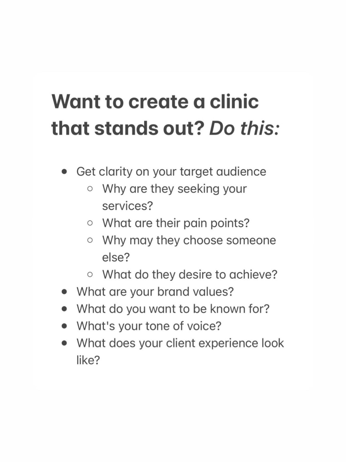 It’s not just about what you post; it is so much more than that ↓
Authenticity, consistency and trust are the keys to standing out.
When you have a strong brand that not only visually appeals to your audience but is designed to be relevant to your clients, you’ll start to notice a few things.
- Marketing feels easier
- Content creation feels easier
- Making business decisions feels easier
- Growth feels easier
Because you are so aware of showing up to your audience and solving their problems, how they consume information, what they value etc, it makes everything so much simpler 👏🏼
