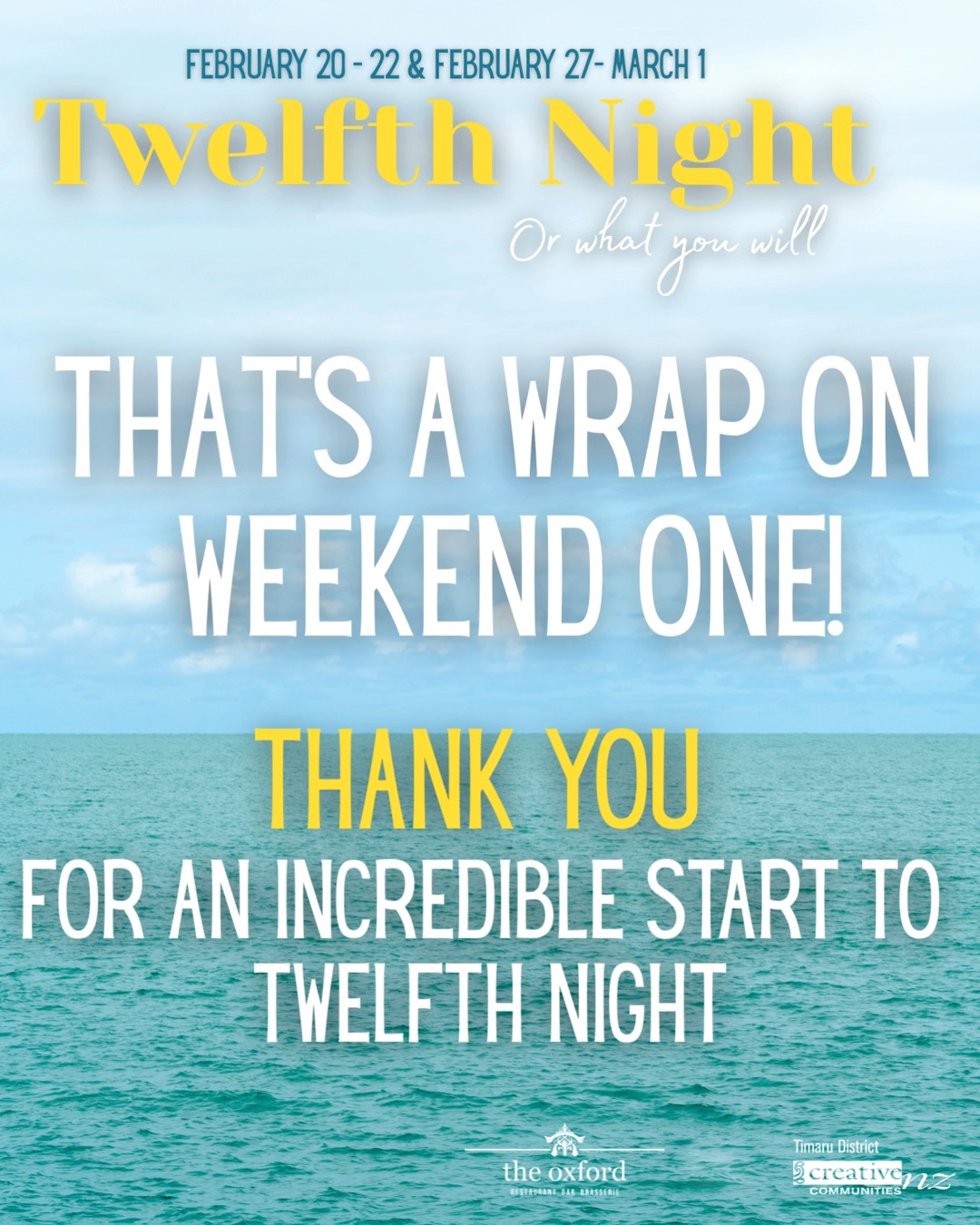 That’s a wrap on Weekend One of Twelfth Night! 🎭✨
A huge thank you to our cast, crew, and wonderful audiences for launching Twelfth Night in such spectacular fashion. 💕
If you missed out, don’t worry, we’re back at the Sound Shell this weekend with even more performances of Twelfth Night!
Tickets are available now, including VIP tickets for a limited time, so gather your friends and whānau, and secure your spot under the open sky.
🎟️ https://events.humanitix.com/twelfth-night-3sp4mddm
#shakespeare #theatre #aidantheatrecompany #timaru #whatsontimaru