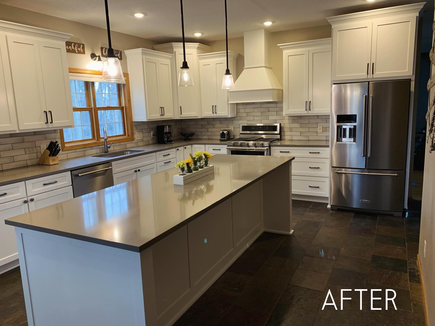 Sick of those honey-oak cabinets and formica countertops we’ve all had at one point or another? This before and after shows how just a few material updates can make a kitchen shine!