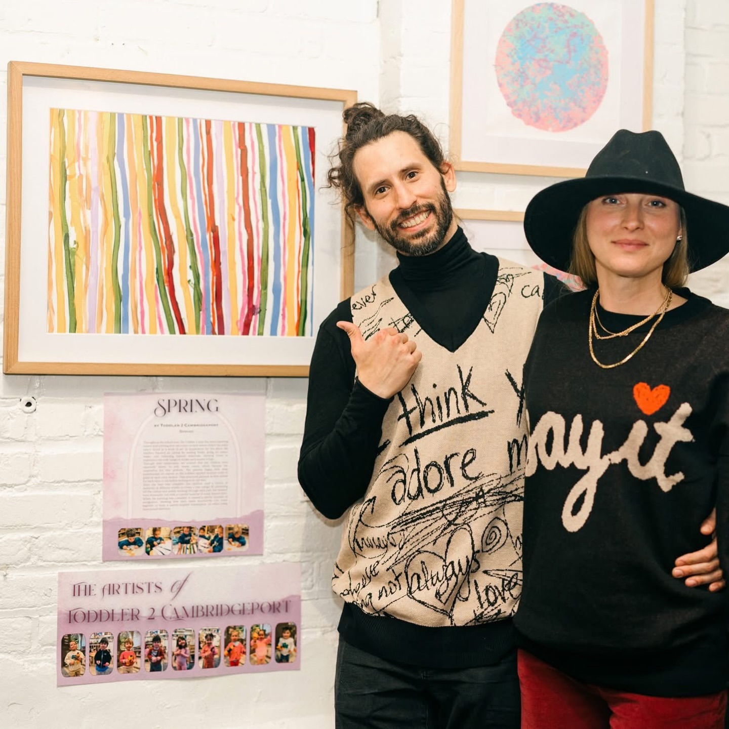 Congratulations to the Ferguson Family ❤️#POTAArtAuction Cambridgeport T2: Spring
Throughout the school year, the Toddler 2 class has been exploring nature and noticing how the colors of each season reflect the many colors found in a work of art. In preparation for this piece, the toddlers focused on spring by reading books, going on nature walks, and collecting natural materials, allowing them to experience the wide range of shades each season brings.
Through their exploration, we noticed that the children were especially drawn to soft, warm colors, which became the inspiration for this artwork. The process began with wide paintbrushes on canvas, as the toddlers applied multiple coats of paint to each color section. They practiced patience as they waited for each layer to dry before moving on to the next.
Once the base was complete, the children used a variety of materials in different widths to create a line collage. By sectioning off the canvas and slowly working through each part, the toddlers were eventually met with a colorful surprise of many layered lines. When the painting was complete, it created a special moment of recognition, showing how each small brushstroke can come together to form a nature-inspired masterpiece, all while using repurposed materials.