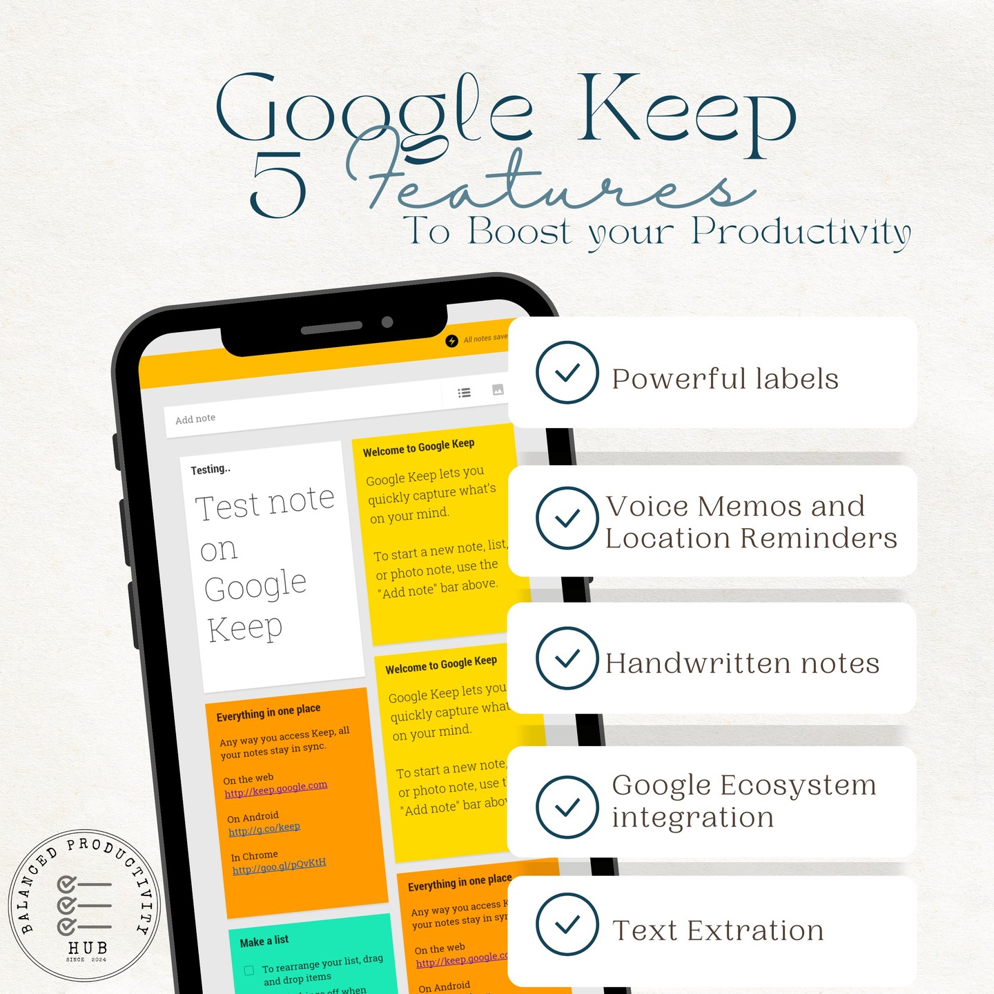 🚀 Unlock Your Productivity with Google Keep!🚀
Discover 5 powerful features that can transform the way you work and organize your life:
✅ Powerful labels: Categorize your notes effortlessly for quick retrieval.
✅ Voice memos and location reminders: Capture ideas on the go and never miss a task.
✅ Handwritten notes: Jot down thoughts naturally, just like pen and paper.
✅ Google Ecosystem integration: Seamlessly connect with other Google services.
✅ Text extraction: Extract text from images, saving time and effort.
💡 Pro Tip: Use a combination of these features to supercharge your workflow and stay on top of your game!
#GoogleKeep #ProductivityHacks #OrganizationTips #TechTools #GetThingsDone #WorkSmarter #LifeHacks #Efficiency #TimeManagement #NoteTaking
#balancedproductivityhub