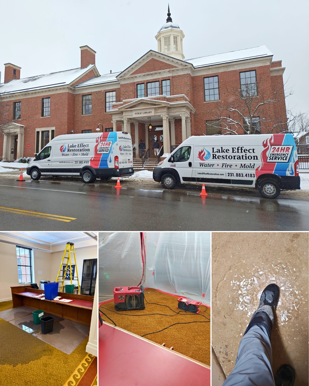 When the library discovered water damage, our team stepped in right away to stop the problem and clean up the mess. Quick action meant protecting books, equipment, and community spaces so they could reopen safely and keep serving the public.
We’re always ready to help local organizations get back up and running after unexpected damage.
If your home or business experiences water damage, call us at (231) 883 4183. We’re here to respond quickly and help restore your space.