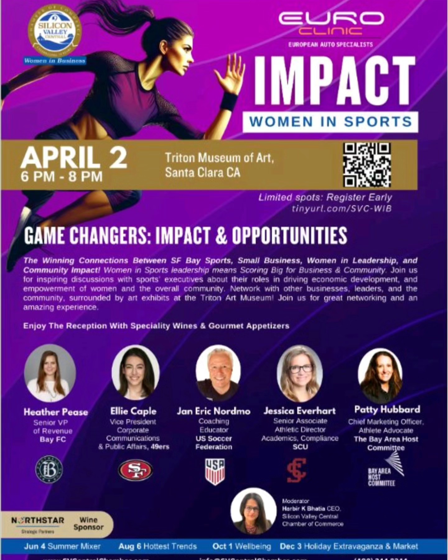 🔥 **IMPACT Women In Sports Event is TOMORROW!** 🔥
Our Co-Founder @prettysicklupuschick will be representing **Beyond the Game Health**—a women-led nonprofit bringing health advocacy to major sports—I’m thrilled to join this powerhouse lineup at the Silicon Valley Central Chamber of Commerce can’t-miss event! 🎟️ **Grab your spot now:** [https://lnkd.in/gkuVAuKK)
📅 **WHEN:** Wednesday, April 2 | 6-8 PM
📍 **WHERE:** Triton Museum of Art (Santa Clara)
Join us and industry leaders from **Bay FC, US Soccer Federation, Stanford, and more** to explore how sports drive:
✅ Business & economic growth
✅ Women’s leadership empowerment
✅ Community impact
Plus: **Networking, gourmet bites, and specialty wines** amid inspiring art exhibits! 🍷🎨
Let’s connect and champion the winning intersection of **sports, health equity, and opportunity**. See you there! #WomenInSports #GameChangers #Health #Sports #Bayarea #basketball #soccer #NFL #NBA #bayareahc #fifa2026 #mlb #superbowl2026
**P.S.** Tag a colleague who should be there !