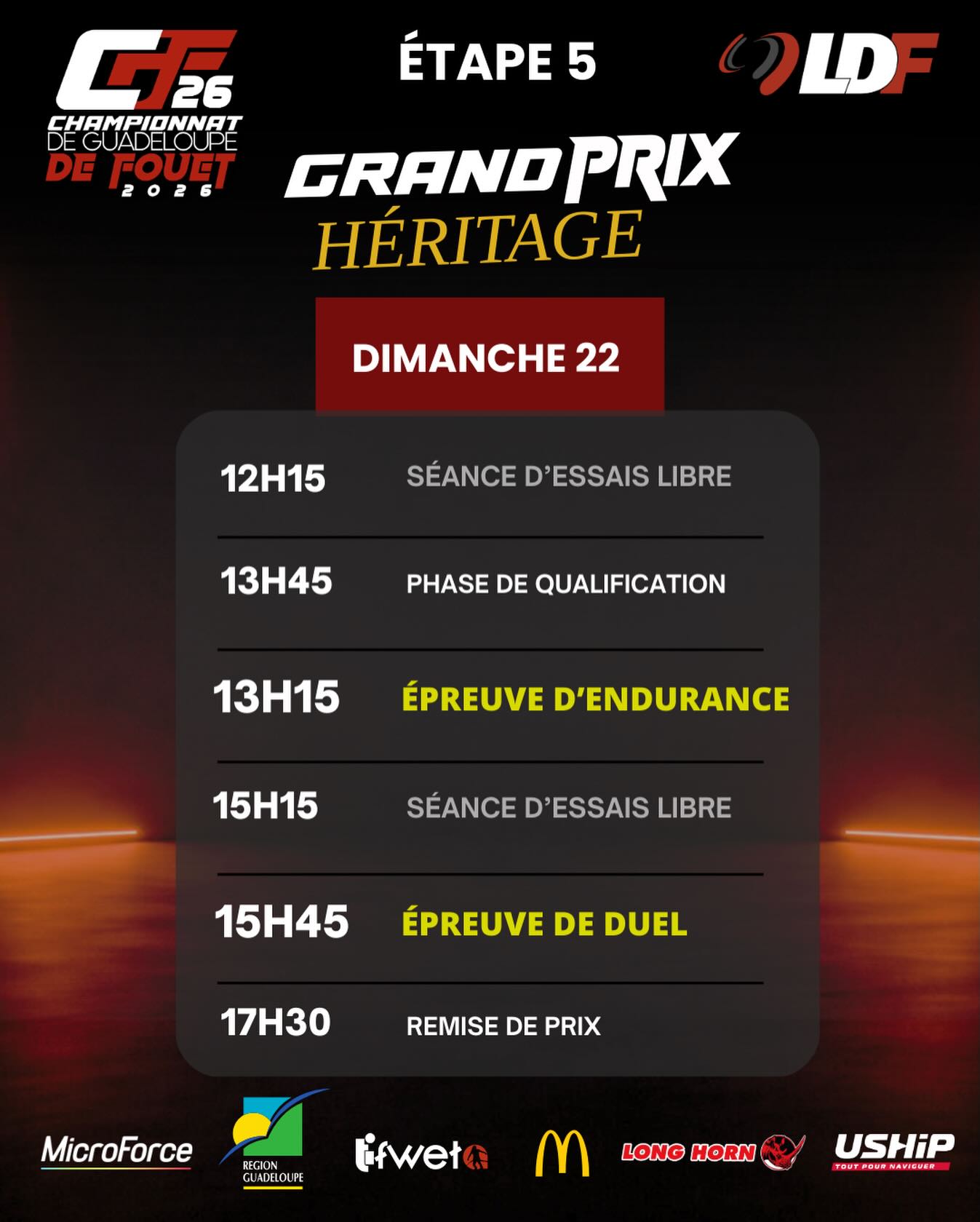 Le Championnat de Guadeloupe de fouet s’installe à Morne-à-l’Eau pour l’étape du Grand Prix Héritage.🔥
Précision. Puissance. Maîtrise.
Ici, chaque passage compte. Chaque geste marque.
Le programme est lancé.
Et l’arène n’attend plus que vous.😎
Venez vibrer avec nous, soutenir les compétiteurs et faire monter l’intensité au bord de l’arène.✨
📍Place Gerty Archimède, Morne-à-l’eau