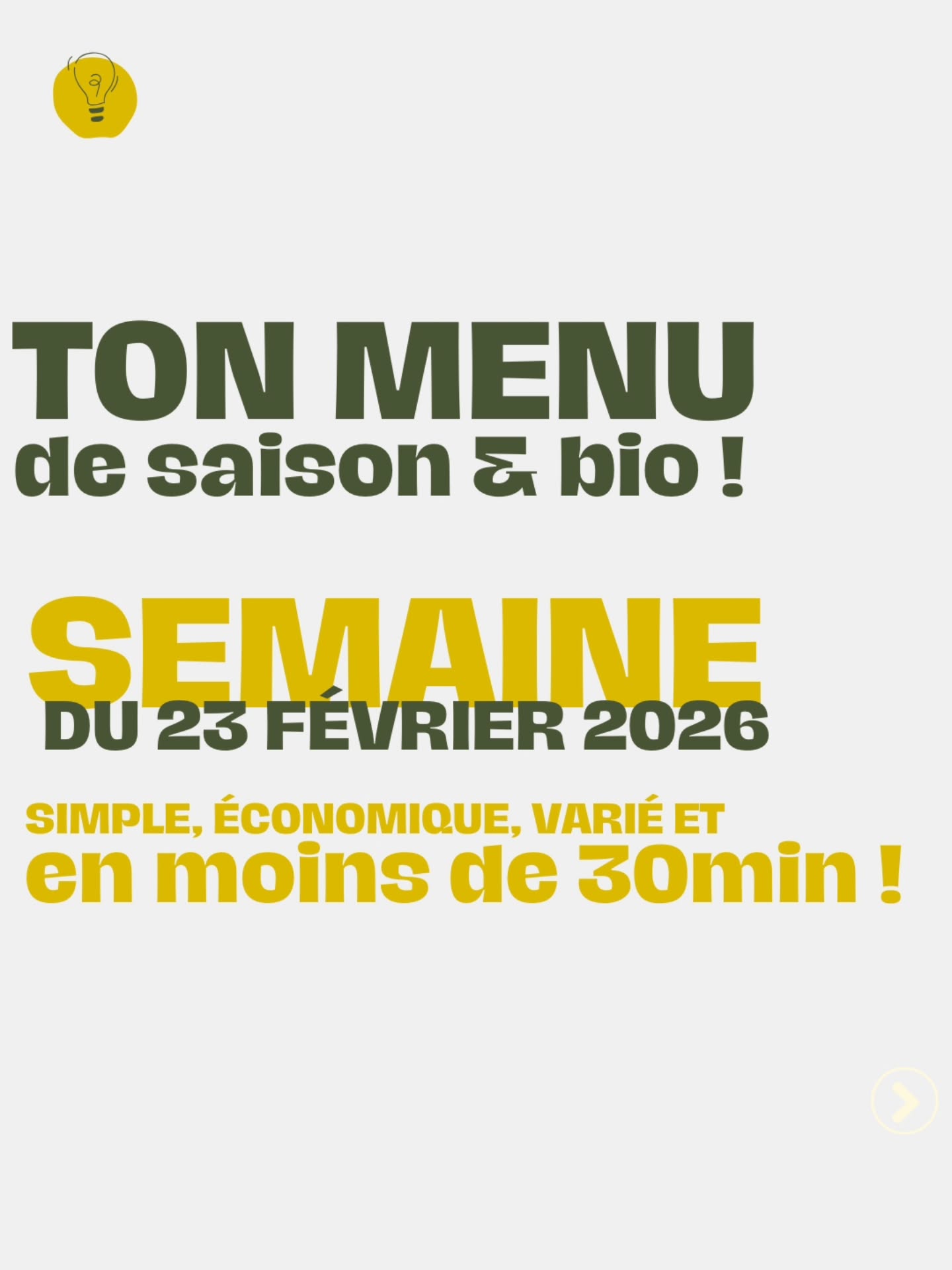 Le menu de la semaine est servi ️
Du végétal.
Du mijoté.
De la mer.
& Un classique revisité.
Bref, une semaine qui tient la route.
Au programme :
🍝 Pâtes bolognaise végétale aux lentilles vertes
🥩 Sauté de veau Marengo, oignons grelots & riz blanc
🦪 Moules au curry, persil haché & quinoa
🍄 Crémeux de lentilles, girolles & tartine de marrons
🐟 Turbot poché & pommes vapeur
Des produits de saison.
Des assiettes qui rassasient et des recettes faisables après le boulot !
👉 Des recettes complètes sur saisonee.com
Team veggie réconfort ?
Team grand classique ?
Team poisson chic mais simple ?
Et si ce menu t’enlève une charge mentale : enregistre-le pour plus tard.
#menudelasemaine #mangersaison #cuisinedehiver #recettesmaison #organisation