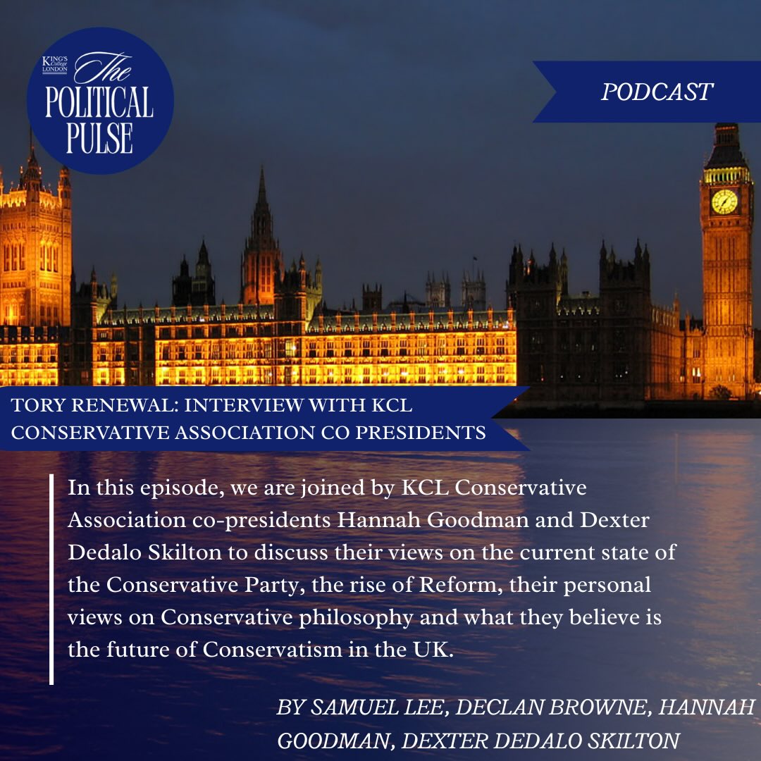Check out our latest podcast episode with Hannah Goodman and Dexter Dedalo Skilton, co-presidents of the KCL Conservative Association, to hear us chat about the current state of the Conservative Party, the rise of Reform and their personal views on Conservative philosophy at the link in our bio!
#tories #conservativeparty #reformuk #conservatives #ukpolitics
