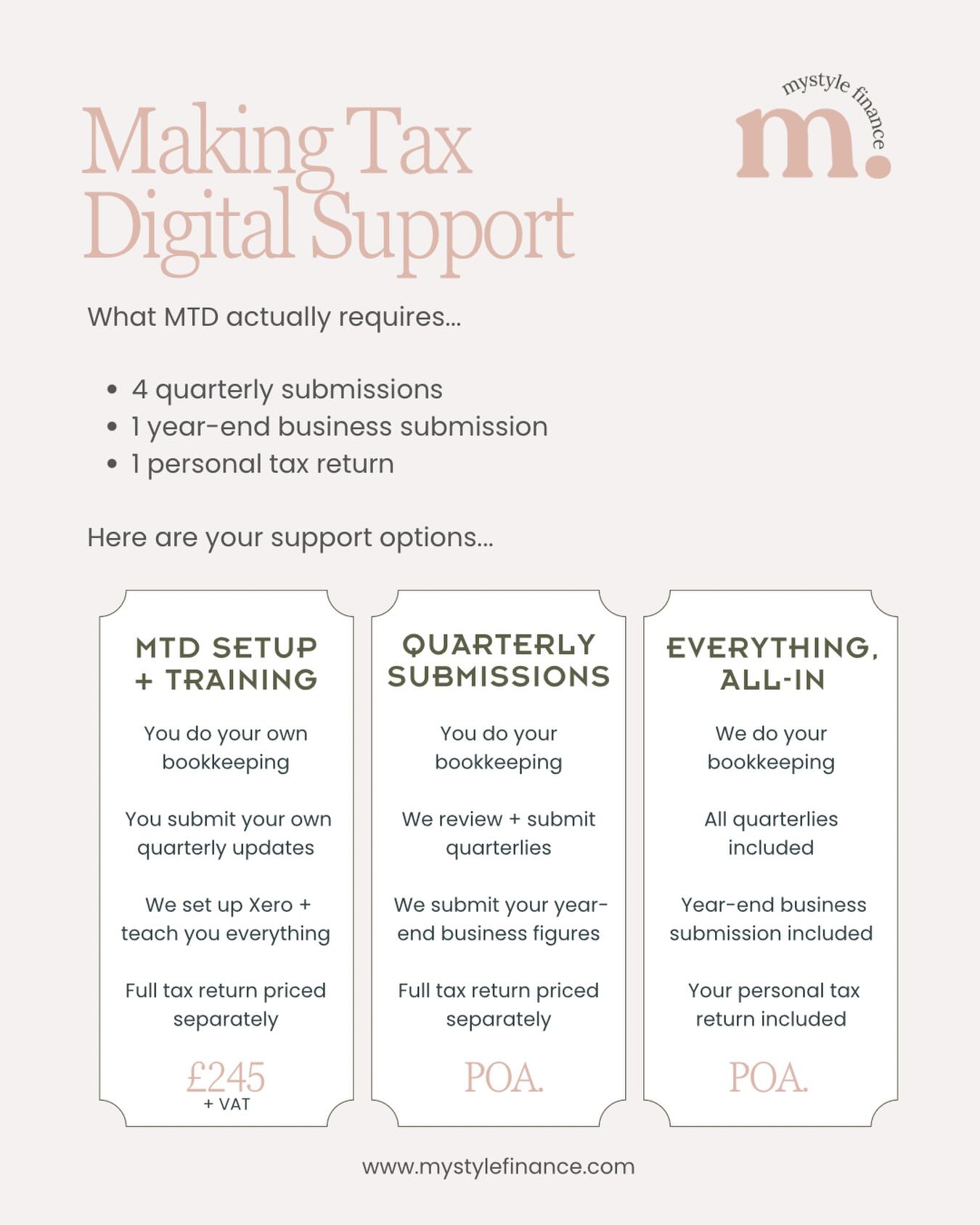 With MTD arriving in 2026, a lot of business owners will need extra support to stay compliant. We’ve put together three simple options - from full DIY training, to complete done for use submissions.
If you’re not sure which option is right for you, feel free to reach out and we’ll guide you 🤗
#freelance #smallbusiness #womeninbusiness