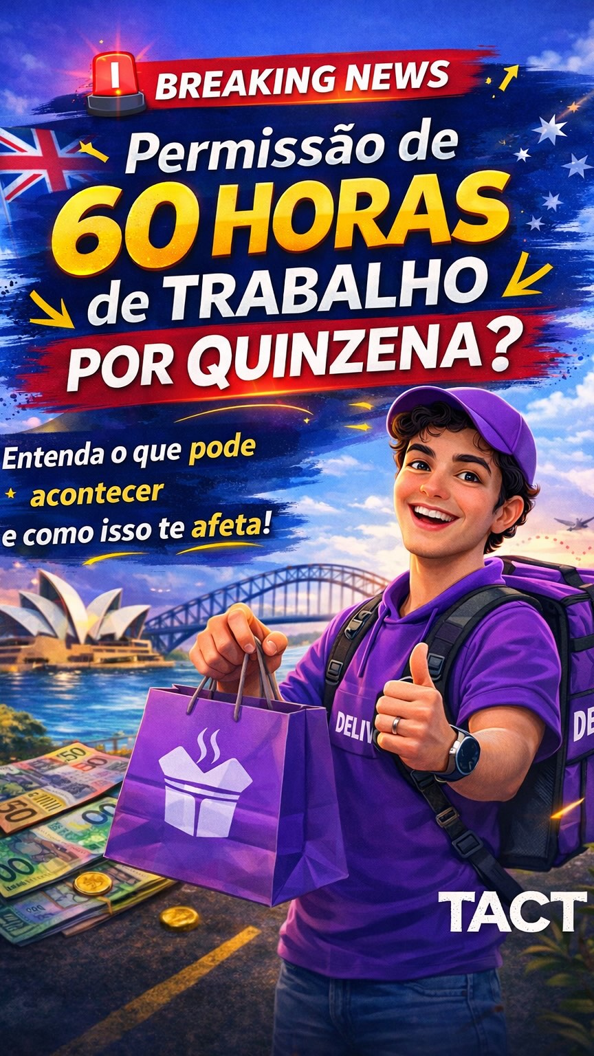 🚨 BREAKING NEWS – Mudança na permissão de horas de trabalho para Estudantes!
Uma nova proposta apresentada pelo partido Coalition quer aumentar o limite de trabalho do visto de estudante de 48 para 60 horas por quinzena.📊
Maaaaas antes de comemorar esse “sabOOOOr” de horas a mais, temos que entender alguns impactos importantes e que pouca gente está falando!👀
Além do aumento nas horas, a proposta também prevê reduzir o número de student visas por ano, de 295 mil para 240 mil estudantes internacionais. Ou seja: mais horas para quem já está aqui e menos vagas para quem quer vir!
E tem mais... Trabalhando mais horas, você também paga mais impostos! Então essa mudança impacta não só os estudantes, mas também a arrecadação do governo.💰
⚠️ Importante: Isso ainda não é lei!!! É uma proposta em discussão, e por isso o limite atual continua sendo 48 horas por quinzena durante as aulas.
🗣️Agora quero saber a sua opinião: Essa medida vem para ajudar os estudantes ou favorece mais o governo? Comenta aqui👇
Se você quer estudar na Austrália com estratégia, visão de longo prazo e informação séria,
👉 Entre em contato com a TACT, você sonha a gente te ajuda a realizar.
