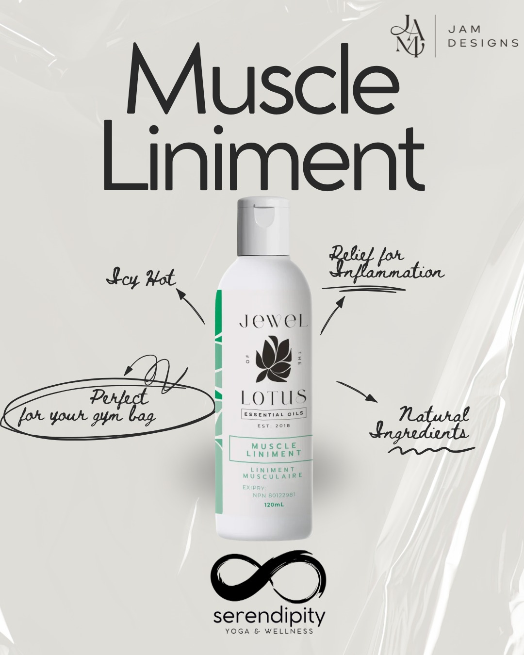 At Serendipity Yoga, we believe your care doesn’t end when you roll up your mat. Recovery is an essential part of any sustainable movement practice, which is why we offer a curated selection of all natural products designed to support your body after a strenuous workout.
We’re proud to carry products from Jam Designs, a women-owned business whose values align beautifully with our own commitment to thoughtful, effective wellness.
One of our favourites is their icy hot liniment for inflammation and sore muscles. It is an exceptional natural formula created to bring relief to neck, shoulder, and full body discomfort. It is ideal after yoga, strength training, walking, jogging, or any physical activity.
How it works
• Provides warming and cooling relief for sore, tired muscles
• Supports recovery from inflammation and overuse
• NPN licensed for confidence and safety
• Made with natural, effective ingredients
How to use
Rub a quarter sized amount onto affected areas after activity or before physical work. Use up to 4 times daily.
Ingredients include coconut oil, mint, camphor oil, eucalyptus radiata, black pepper, and arnica essential oil. A powerful botanical blend formulated to help you move with greater ease.
Because feeling strong is important and so is recovering well.
#serendipityyoga
#yogapec
#healthymovementyourway
#jamdesigns