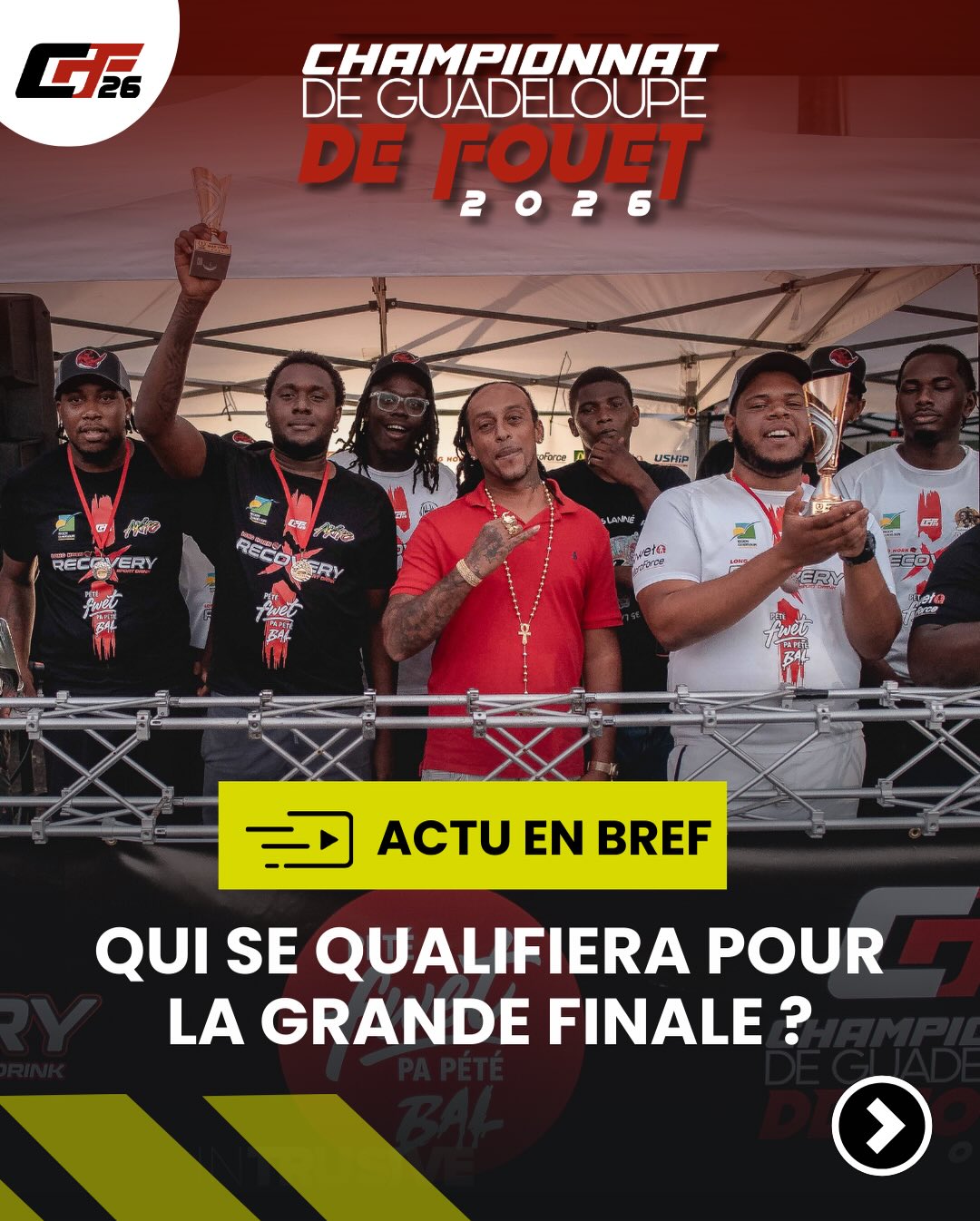 🔥 L’ACTU 🔥
Le Championnat de Guadeloupe de Fouet est en ébullition !
À l’approche de la dernière étape de la saison régulière : le Grand Prix Héritage. La tension monte et le classement se resserre 👀
Qui prendra l’avantage avant la grande finale ?
Qui confirmera sa domination ?
Qui créera la surprise ? 💥
Une chose est sûre : le spectacle sera au rendez-vous.