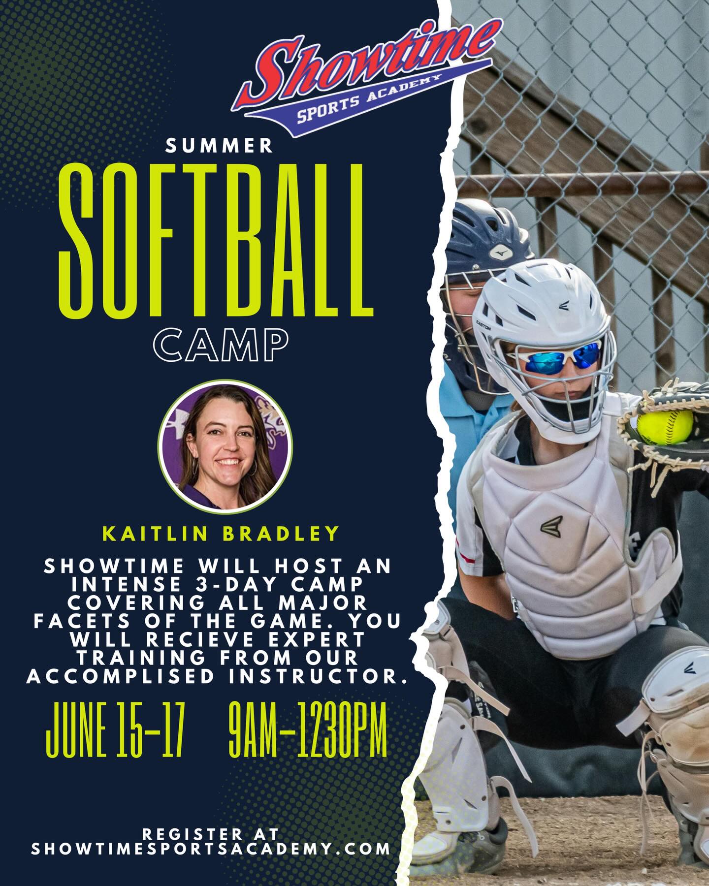 Showtime Summer Camp Lineup #5 - in June we will host our annual Summer Softball Camp at Showtime! Coach @coachbradley_sb will be running our most advanced softball camp, and will cover all the facets of the game that not only she learned as a collegiate player, but also now teaches! Register today!
