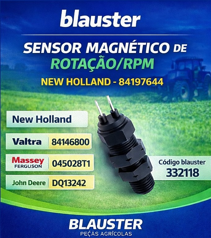 🚜⚙️ SENSOR MAGNÉTICO DE ROTAÇÃO / RPM
Precisão e confiabilidade para o controle de rotação da sua máquina agrícola.
✅ Aplicações:
• New Holland – 824188
• Valtra – 84146800
• Massey Ferguson – 045028T1
• John Deere – DQ13242
🔢 Código Blauster: 332118
Peça ideal para garantir desempenho, eficiência e monitoramento correto do motor.
📲 Entre em contato com a Blauster e solicite seu orçamento!
#Blauster #PeçasAgrícolas #SensorRPM #LinhaAgrícola #ManutençãoAgrícola #Agro #Tratores #NewHolland #Valtra #MasseyFerguson #JohnDeere