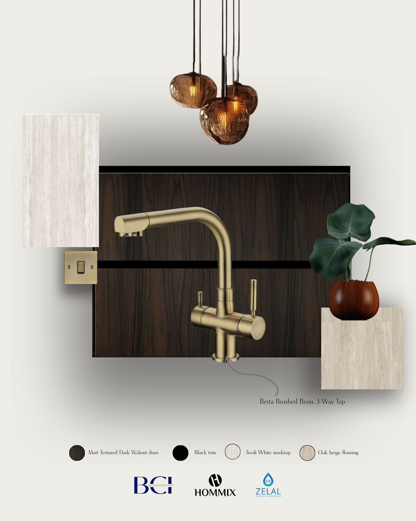 The Hommix Berta 3-Way Tap in brushed brass becomes the statement piece — sculptural, warm and effortlessly functional, delivering filtered and mains water in one sleek form.
Set within a Bloomsbury Court Interiors kitchen design, the palette of matt textured dark walnut, crisp Tivoli white worktops, soft oak flooring and black trims creates a layered, contemporary contrast for a true Handle-less modern kitchen.
It’s a balance of depth and light — rich walnut tones grounded by clean neutrals, elevated with brass accents for a refined, timeless finish. #Hommix
#HommixBerta
#Berta3WayTap
#BloomsburyCourtInteriors
#KitchenDesign
#LuxuryKitchen
#BrushedBrass
#WalnutKitchen
#ContemporaryInteriors
#InteriorInspo
#KitchenDetails
#DesignMoodboard
#ModernLiving
#ukinteriors
