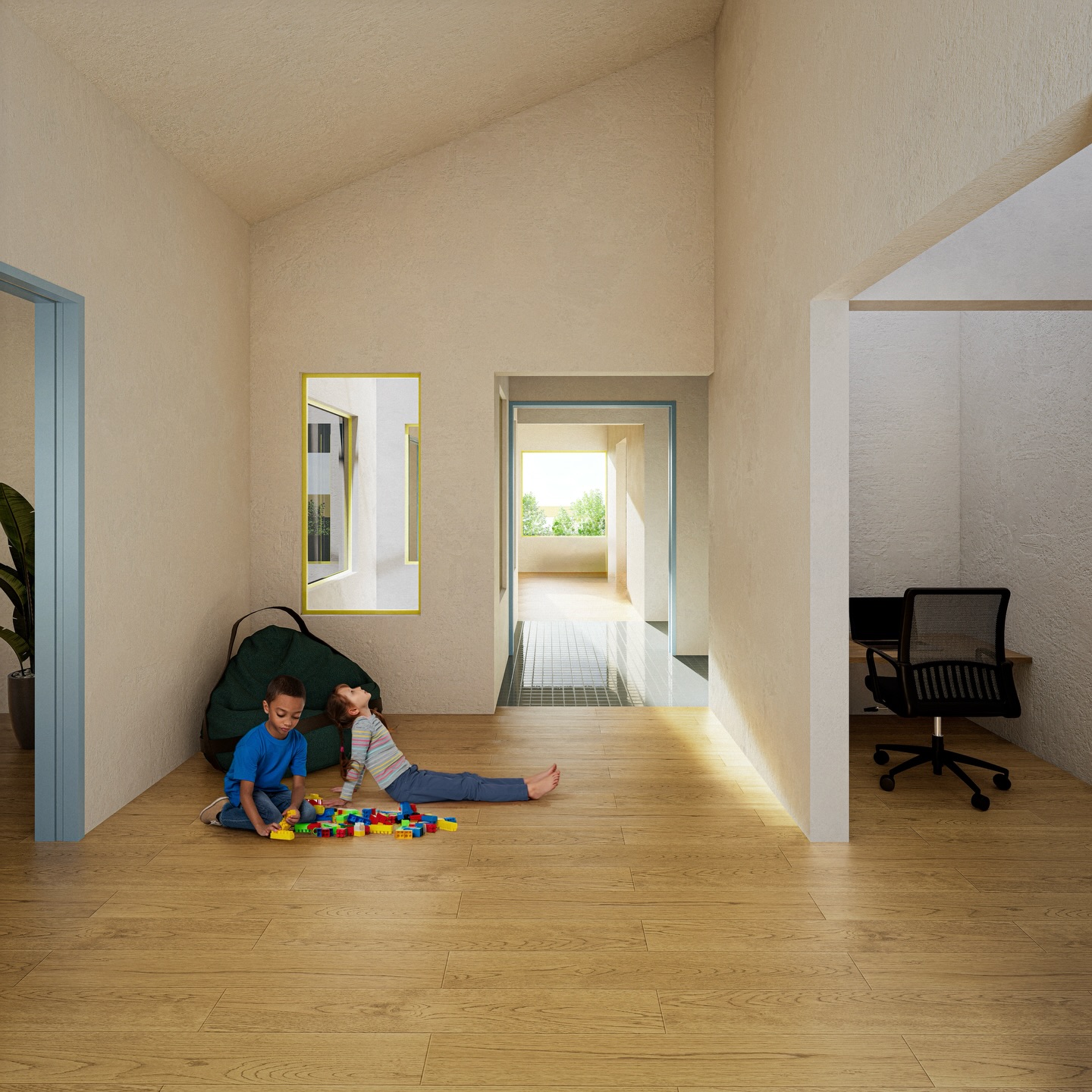 A rendering from last semester of my multifamily dwelling