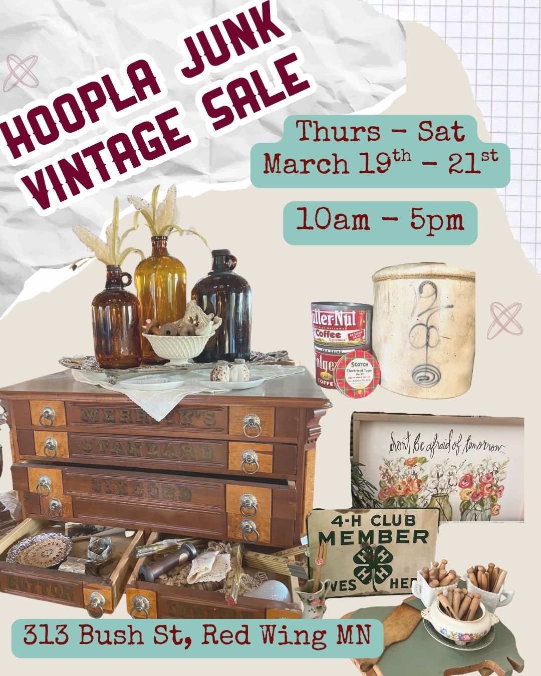 We are back with a vengeance of vintage goodies & spring fever! Join us for our next pop-up sale this March 🌷See you at the shop! #redwingmn #redwing #visitredwing #twincitiesvintage #twincities #smallbusiness #mnvintage