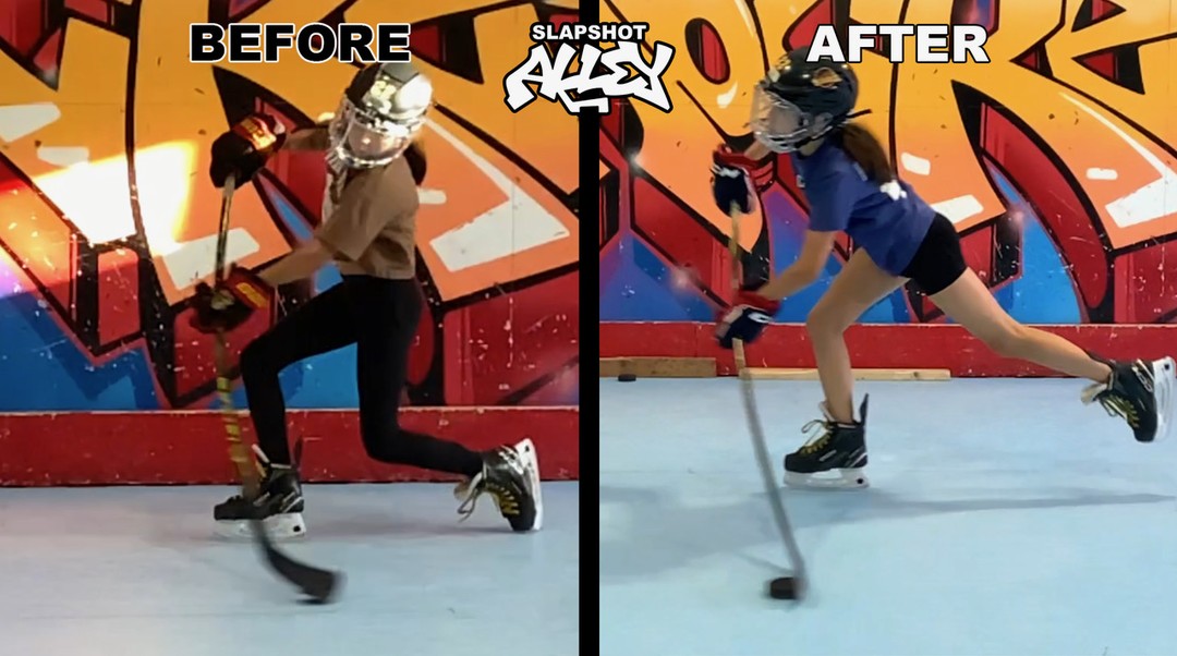 After a couple of lessons, Elle learned how to lean forward, shoot in stride, close the blade angle and keep her head up! #perfecttechnique 🏒💥💯