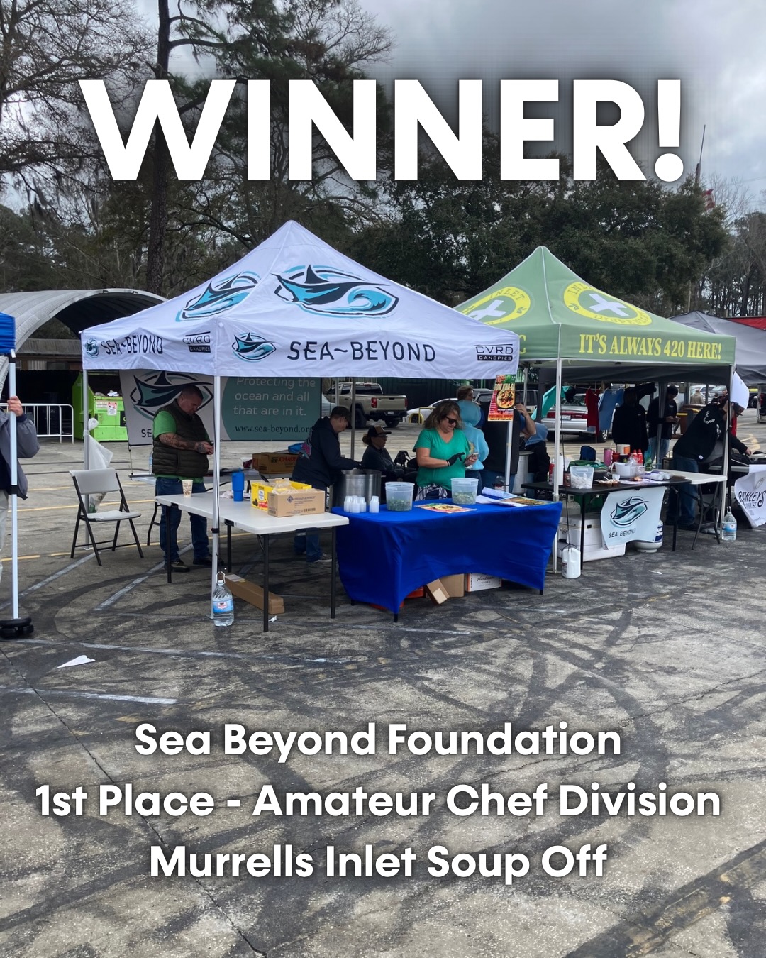 The Sea Beyond Foundation takes home a 1st place win at the 2026 Murrells Inlet Soup Off, hosted by SBB! This year’s soup was Tom Kai Gai, a spicy Thai soup of chicken, mushrooms, coconut milk, Tom Yum, and red curry paste. So many attendees complimented the taste and heat, and even came back for seconds! Check out our fancy soup pot on display next weekend at the 12th annual Oyster Roast and Bloody Mary Contest.